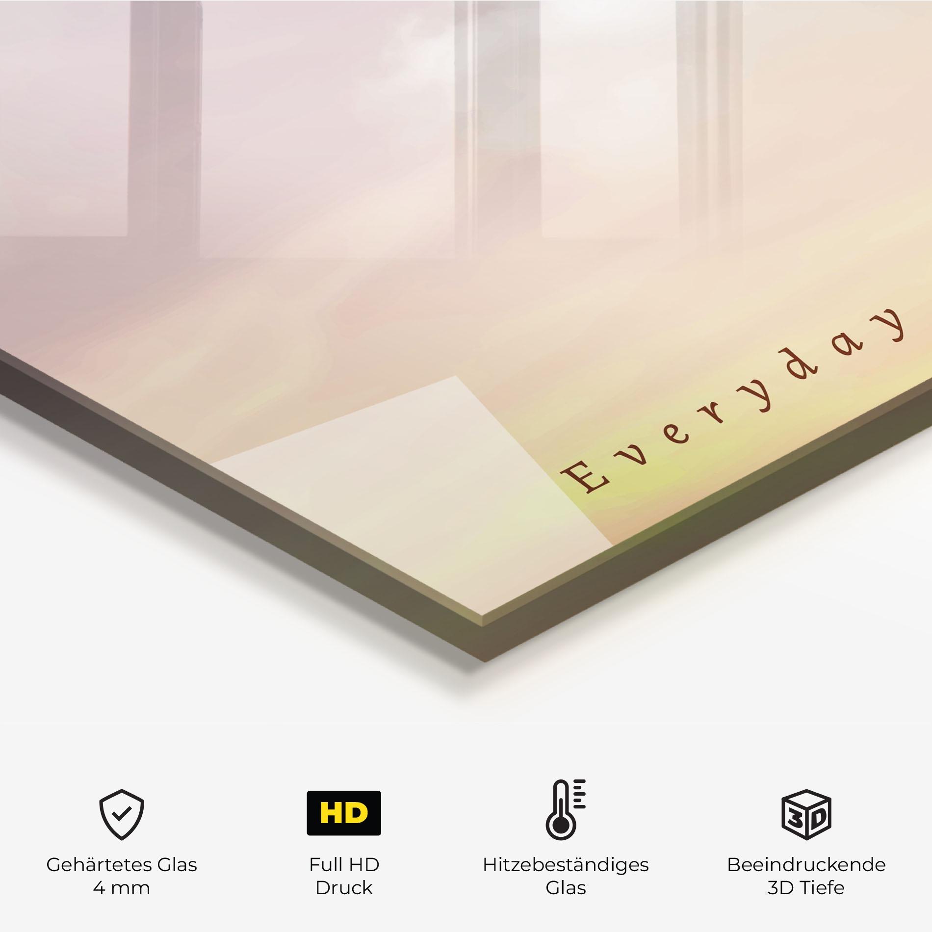 Küchenrückwand Glas Clouds Text Cream mockup 2