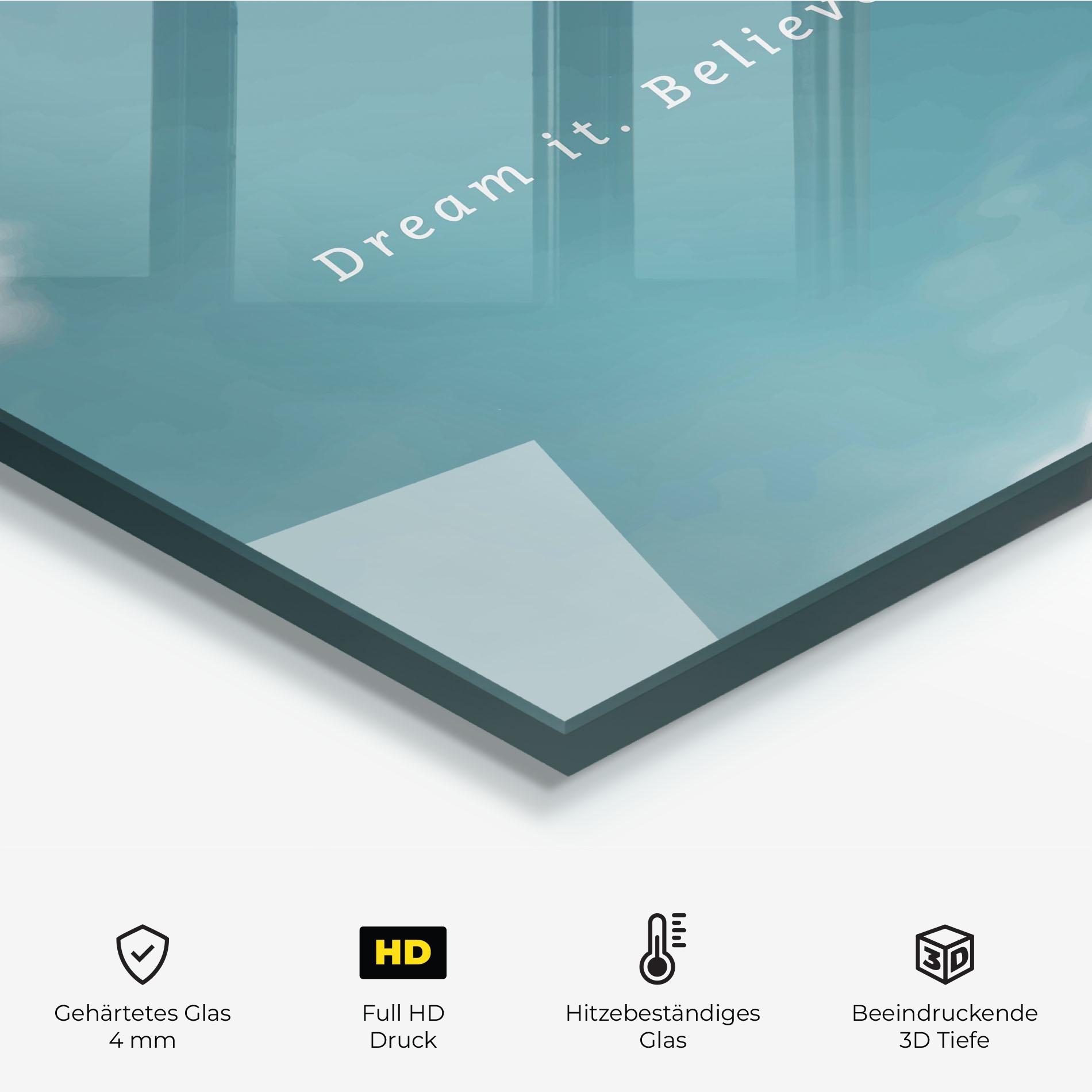 Küchenrückwand Glas Clouds Text Green mockup 2