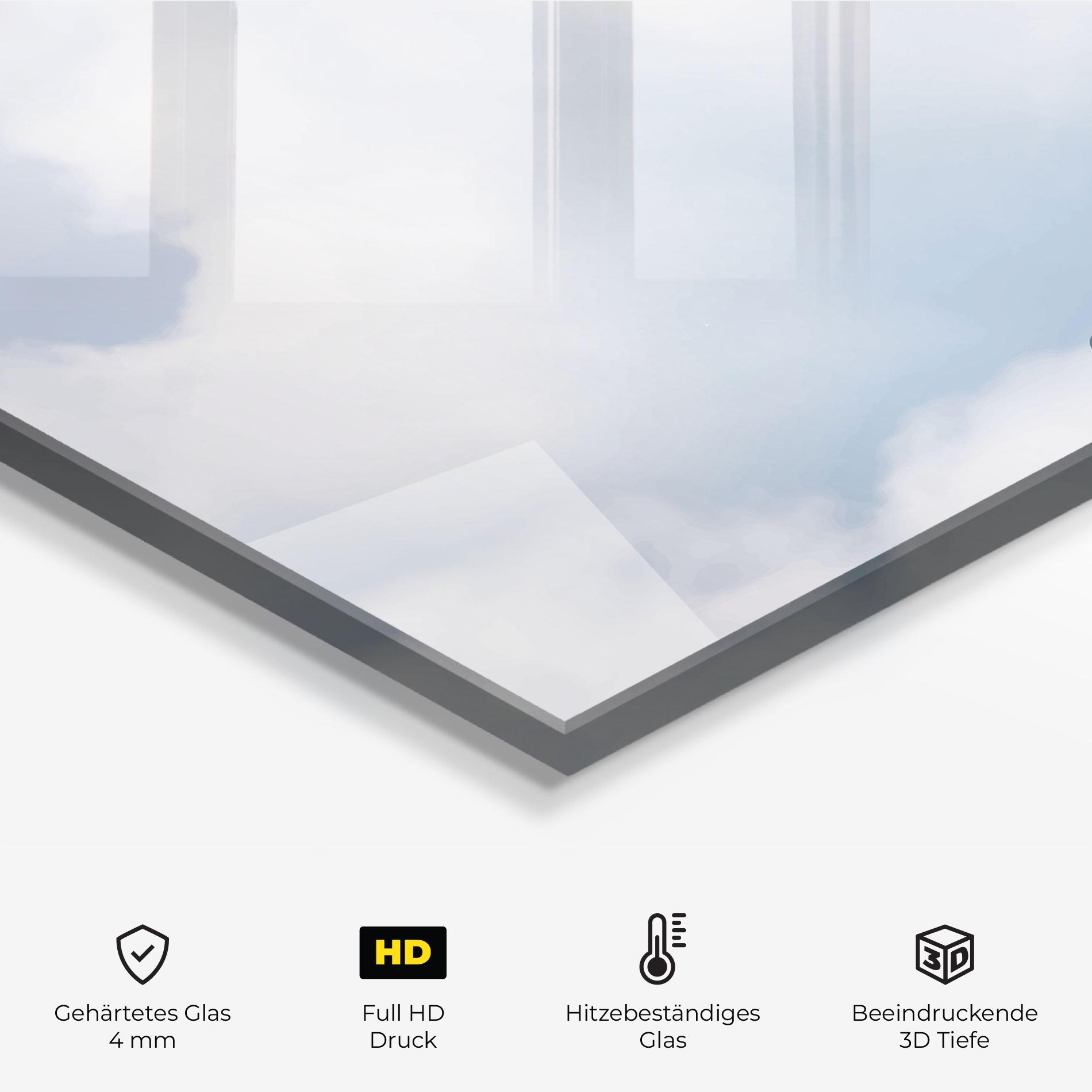 Küchenrückwand Glas Clouds Text White mockup 2