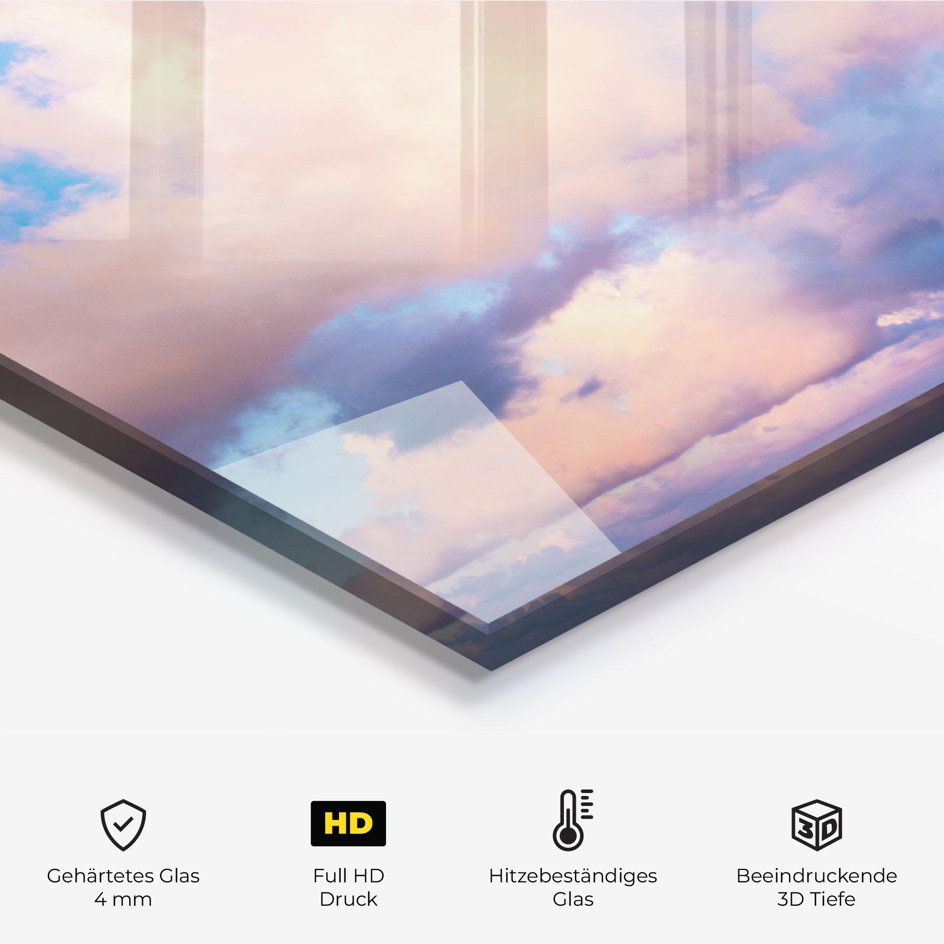Küchenrückwand Glas Dreamy Pink Clouds mockup 2