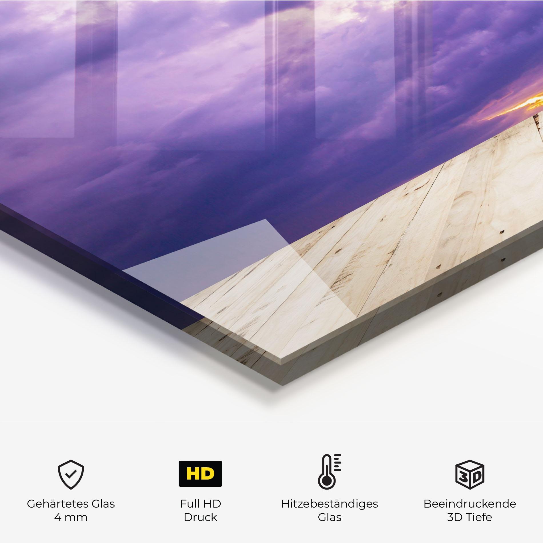 Küchenrückwand Glas Wood Table Clouds mockup 2