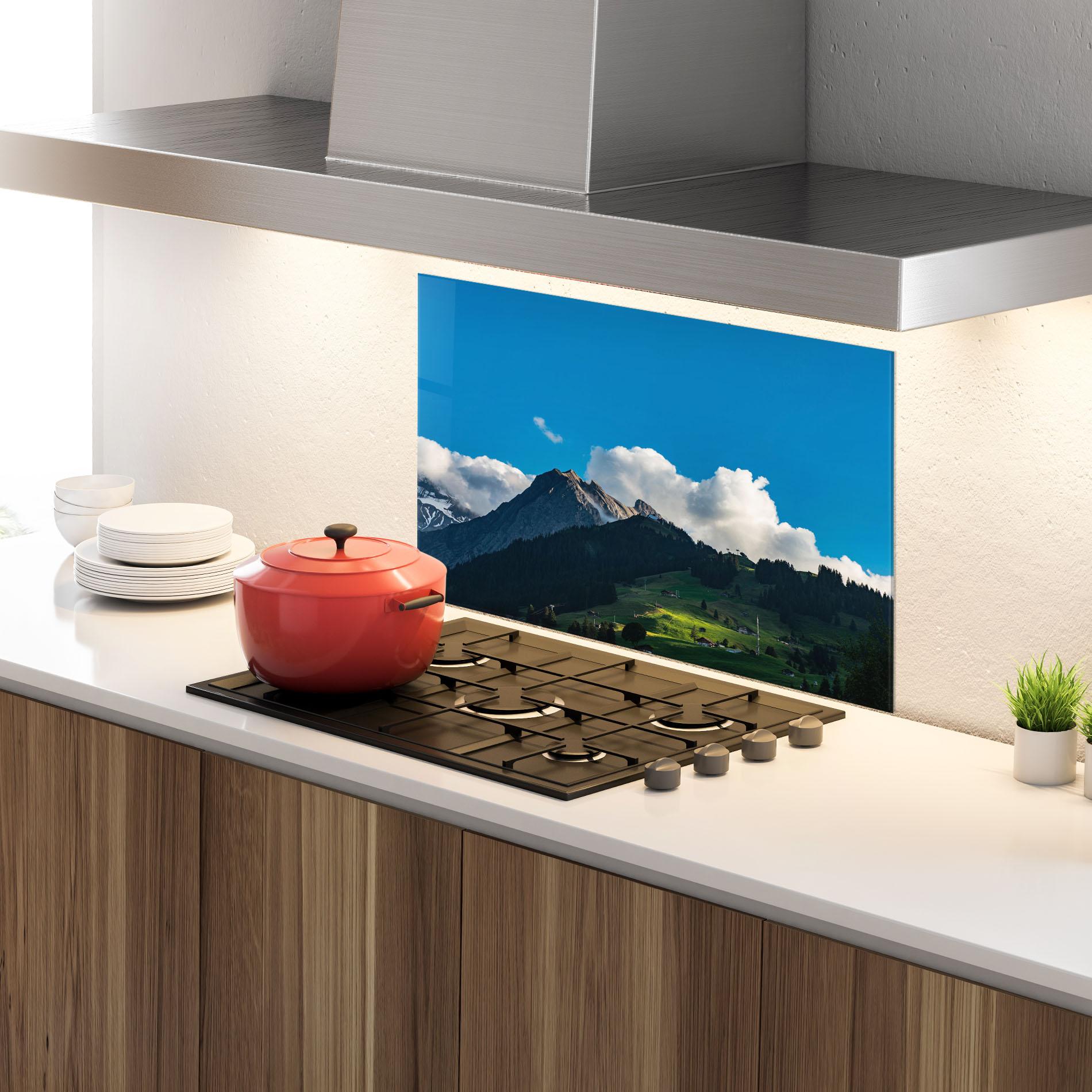 Küchenrückwand Glas Beautiful Mountain Cloud View mockup 4
