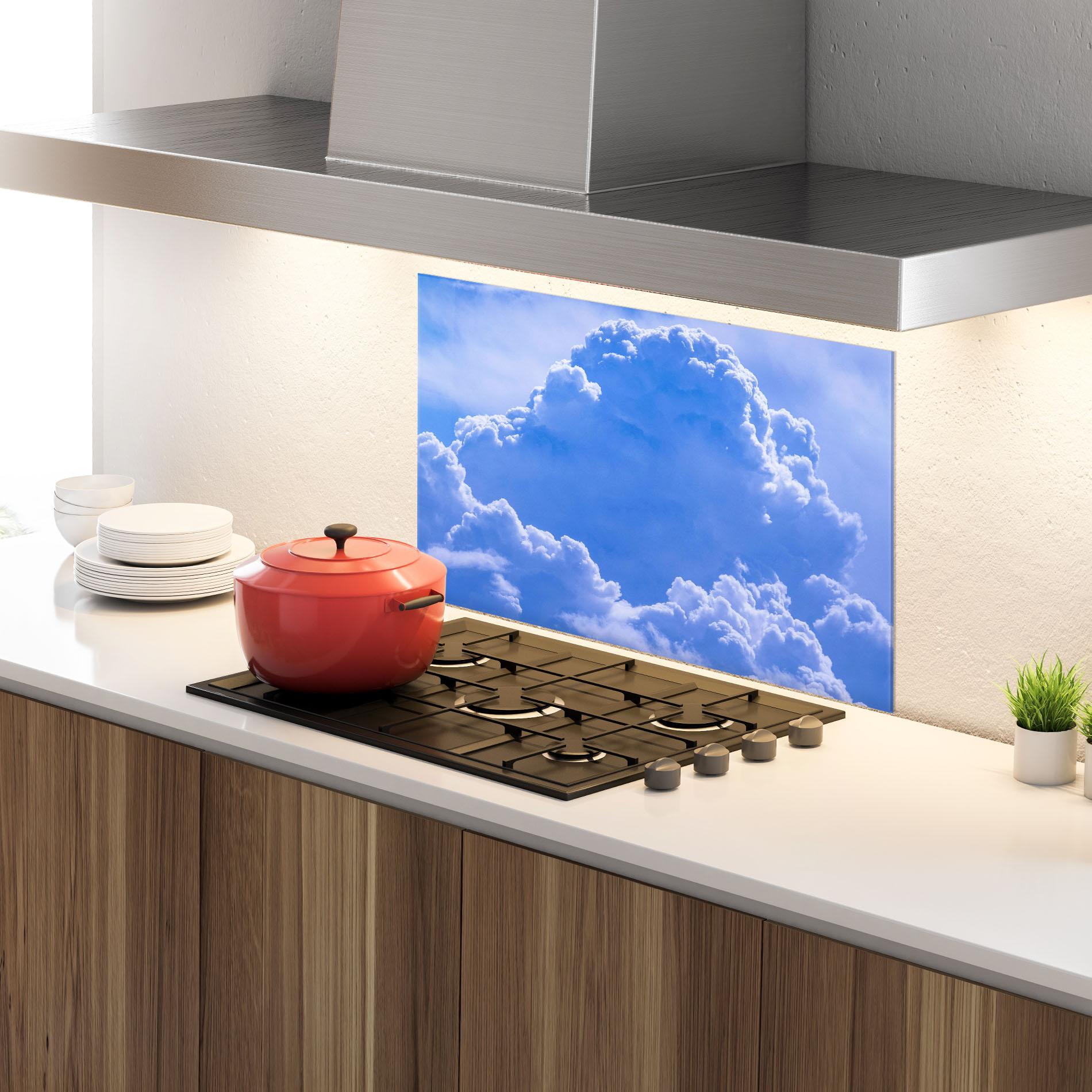 Küchenrückwand Glas Big Blue Cloud mockup 4