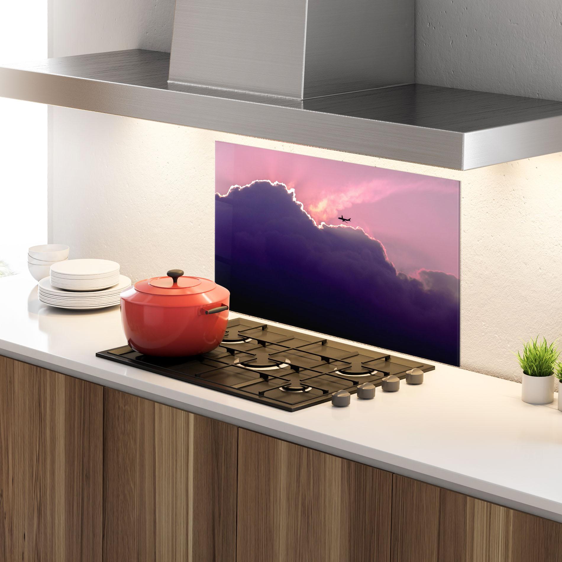Küchenrückwand Glas Big Purple Cloud mockup 4