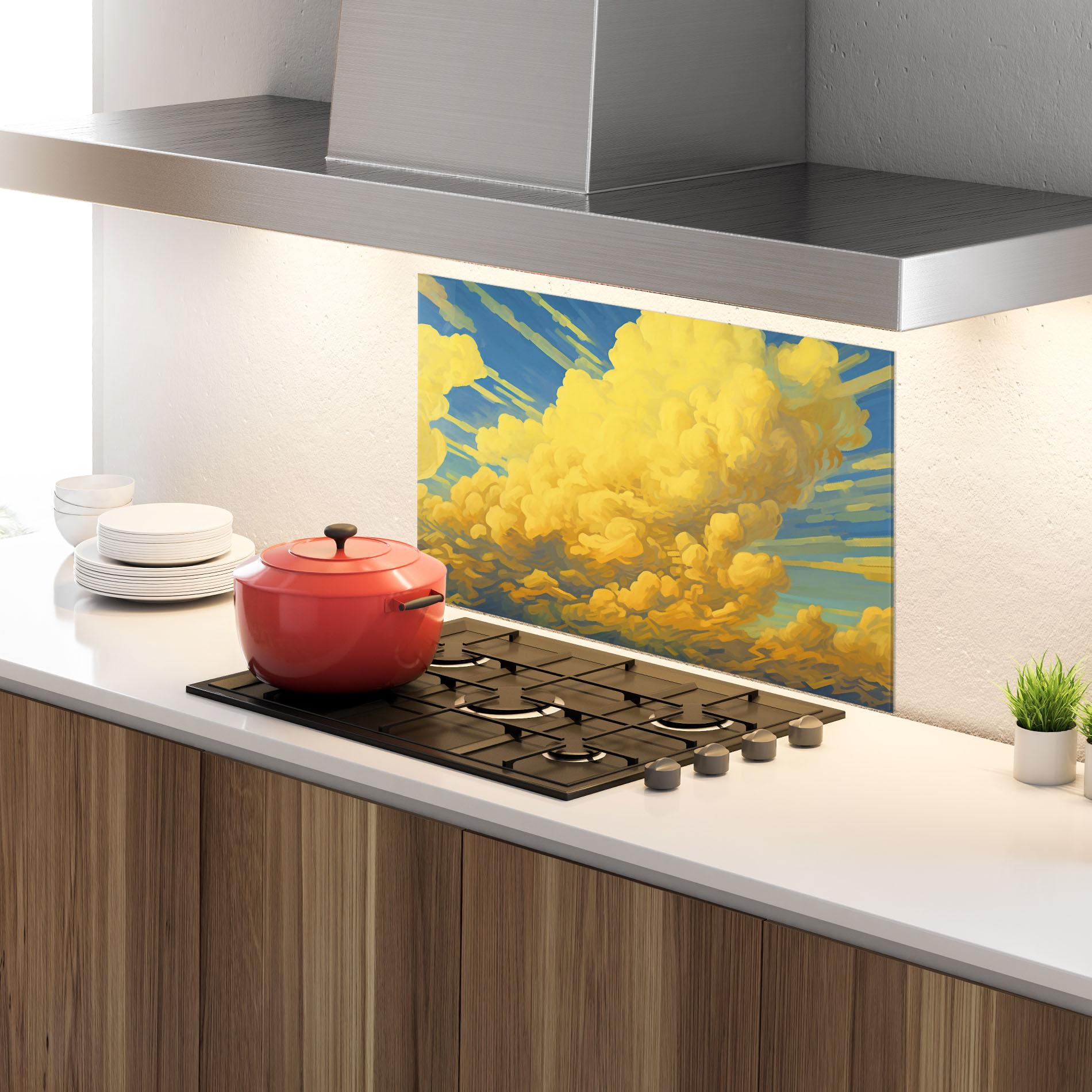 Küchenrückwand Glas Big Yellow Cloud Art mockup 4