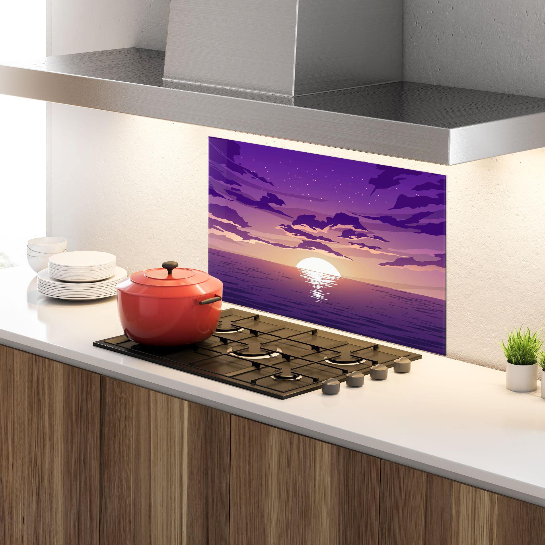Küchenrückwand Glas Cloud Purple mockup 4