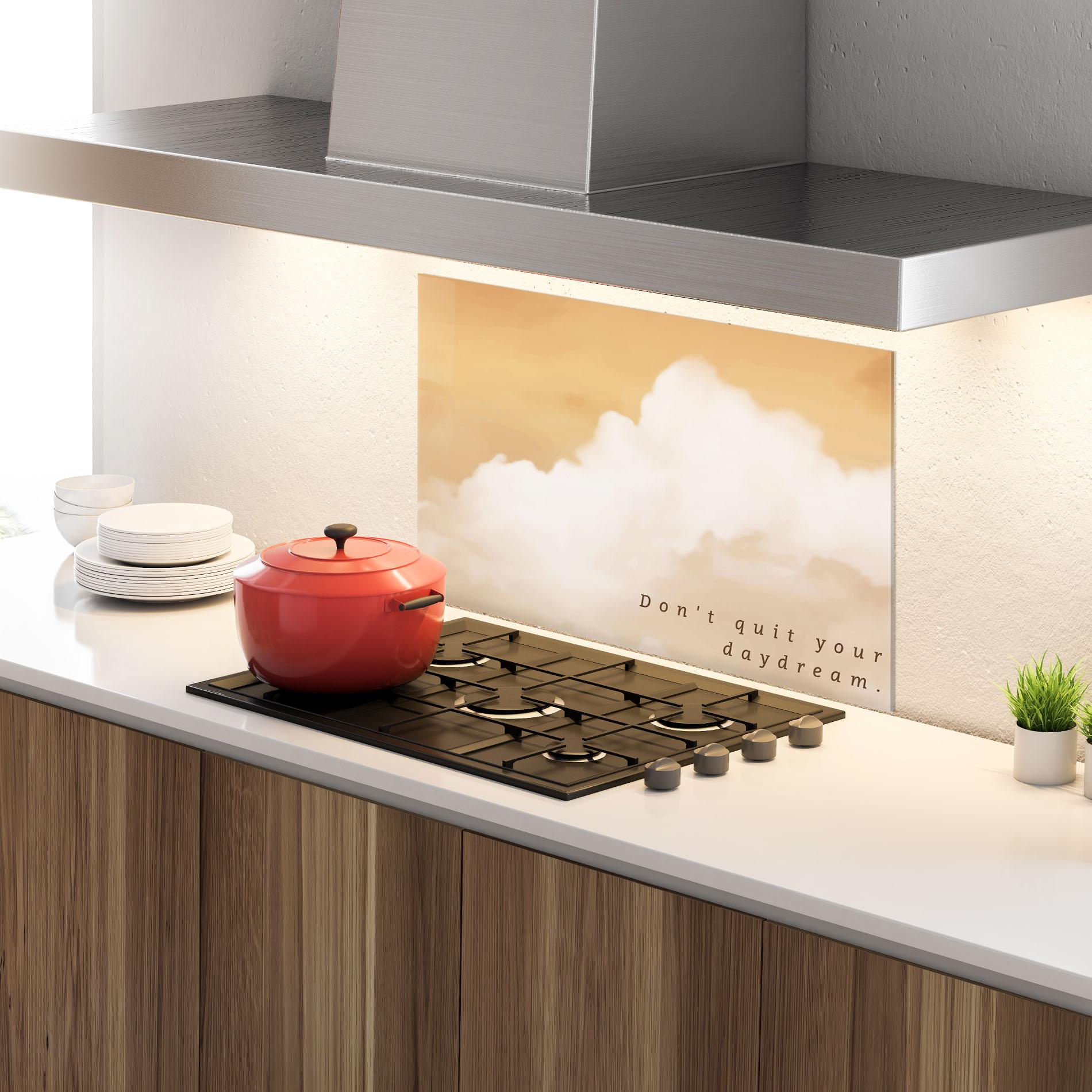Küchenrückwand Glas Clouds Text mockup 4