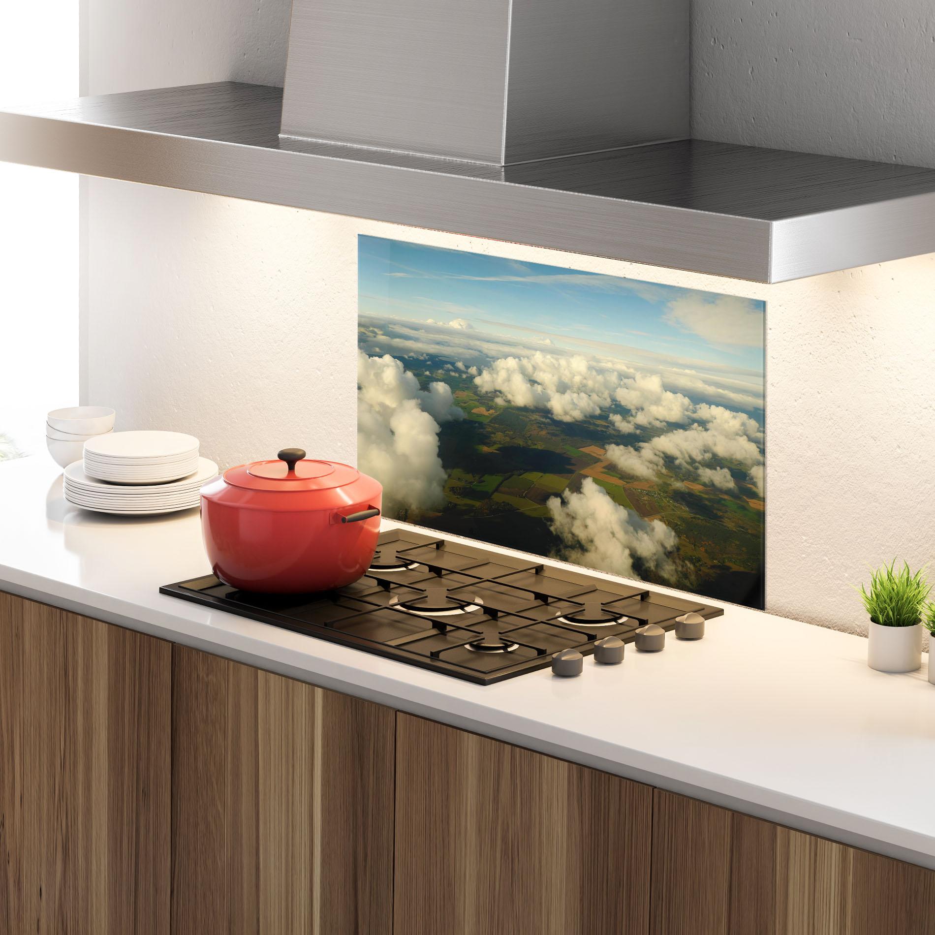 Küchenrückwand Glas Clouds View From Plane mockup 4