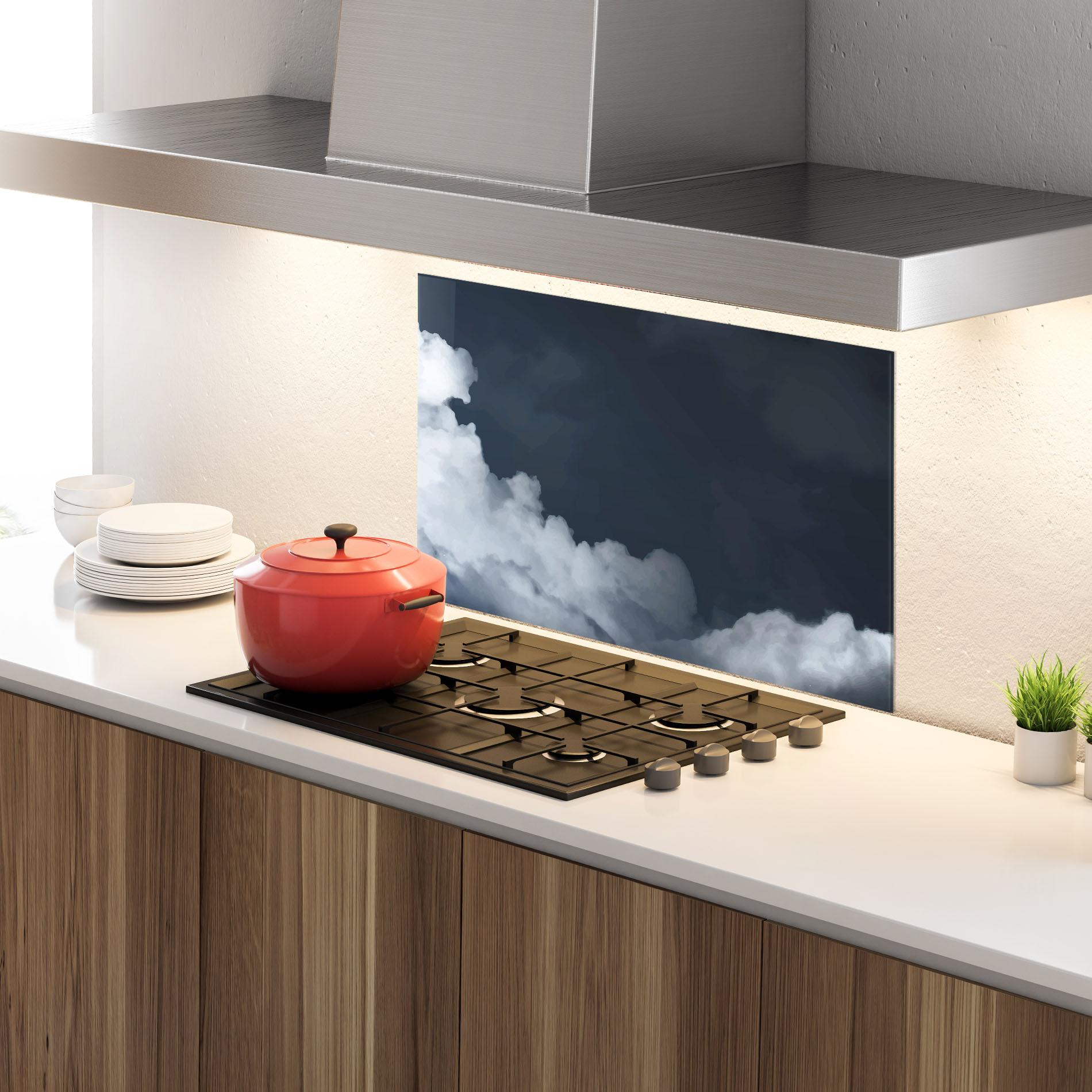 Küchenrückwand Glas Clouds Watercolor Black mockup 4