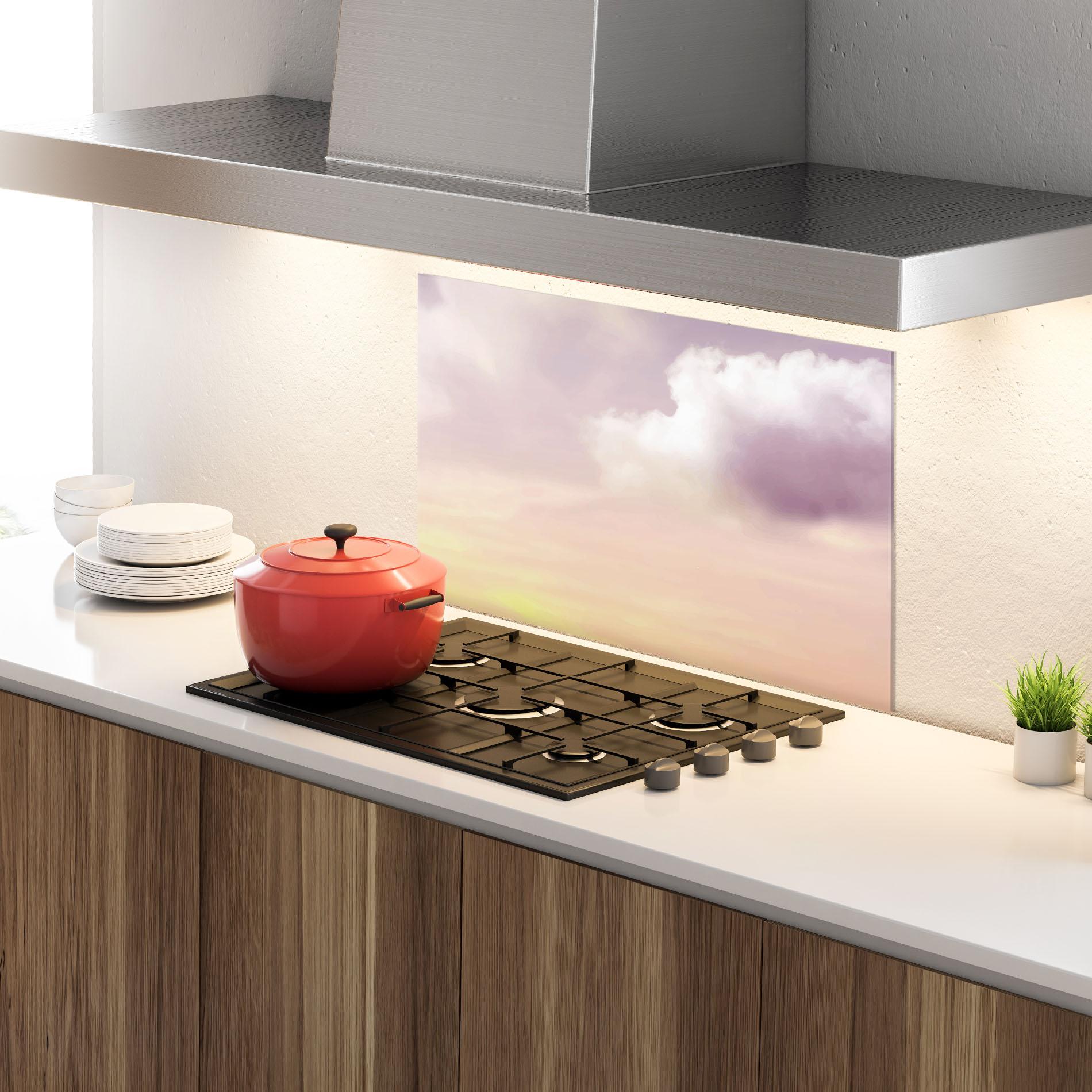 Küchenrückwand Glas Clouds Watercolor Cream mockup 4