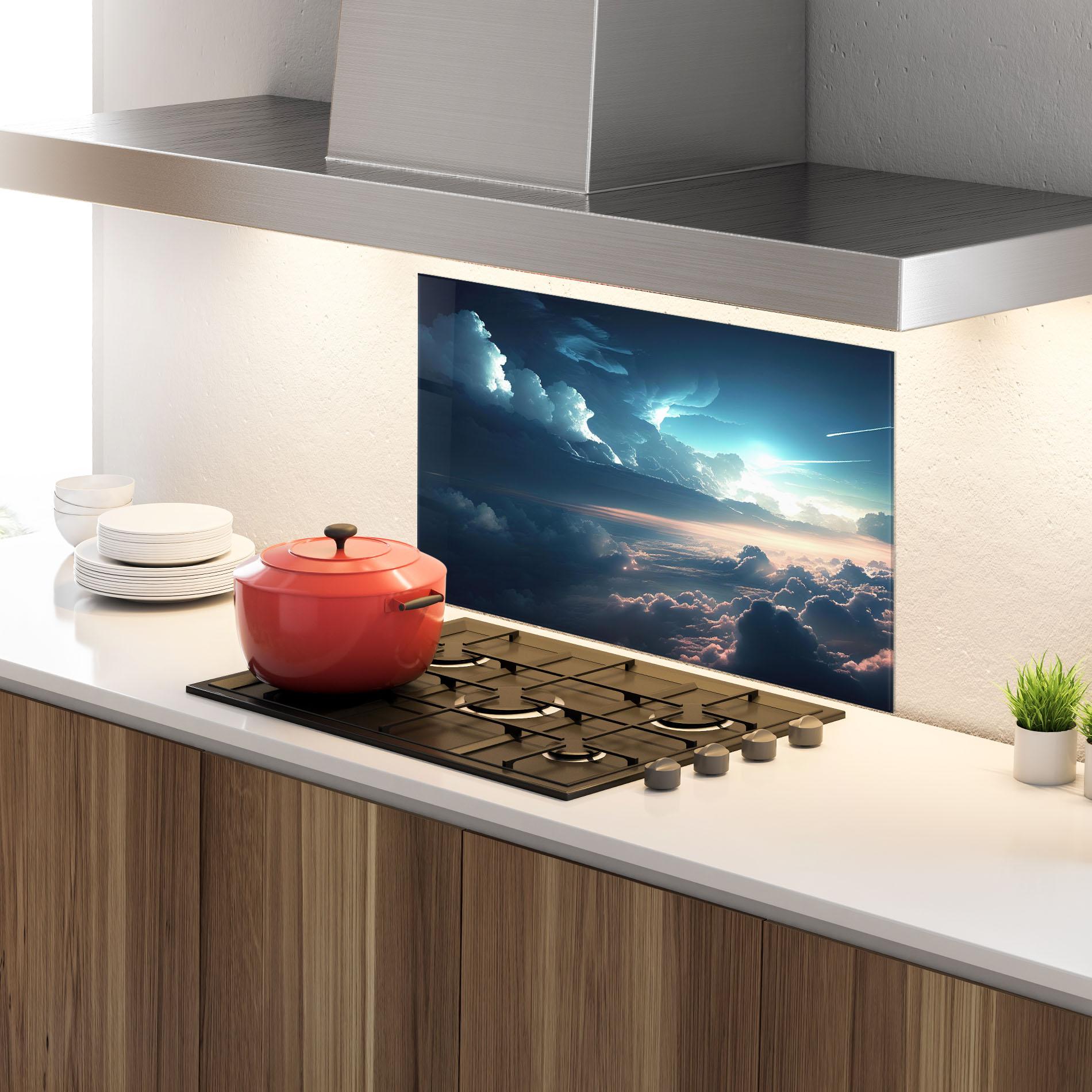 Küchenrückwand Glas Dark Clouds mockup 4