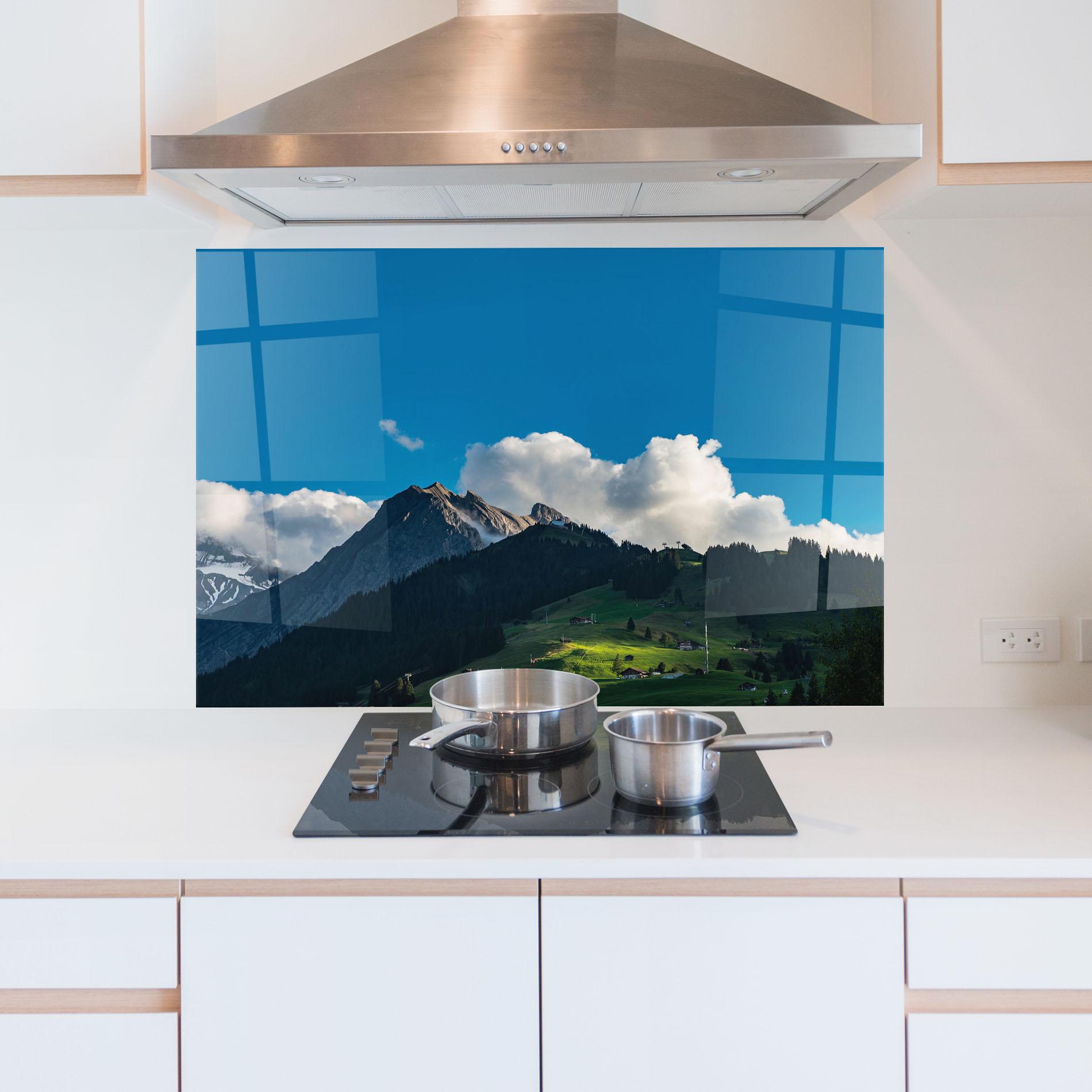 Küchenrückwand Glas Beautiful Mountain Cloud View mockup 5