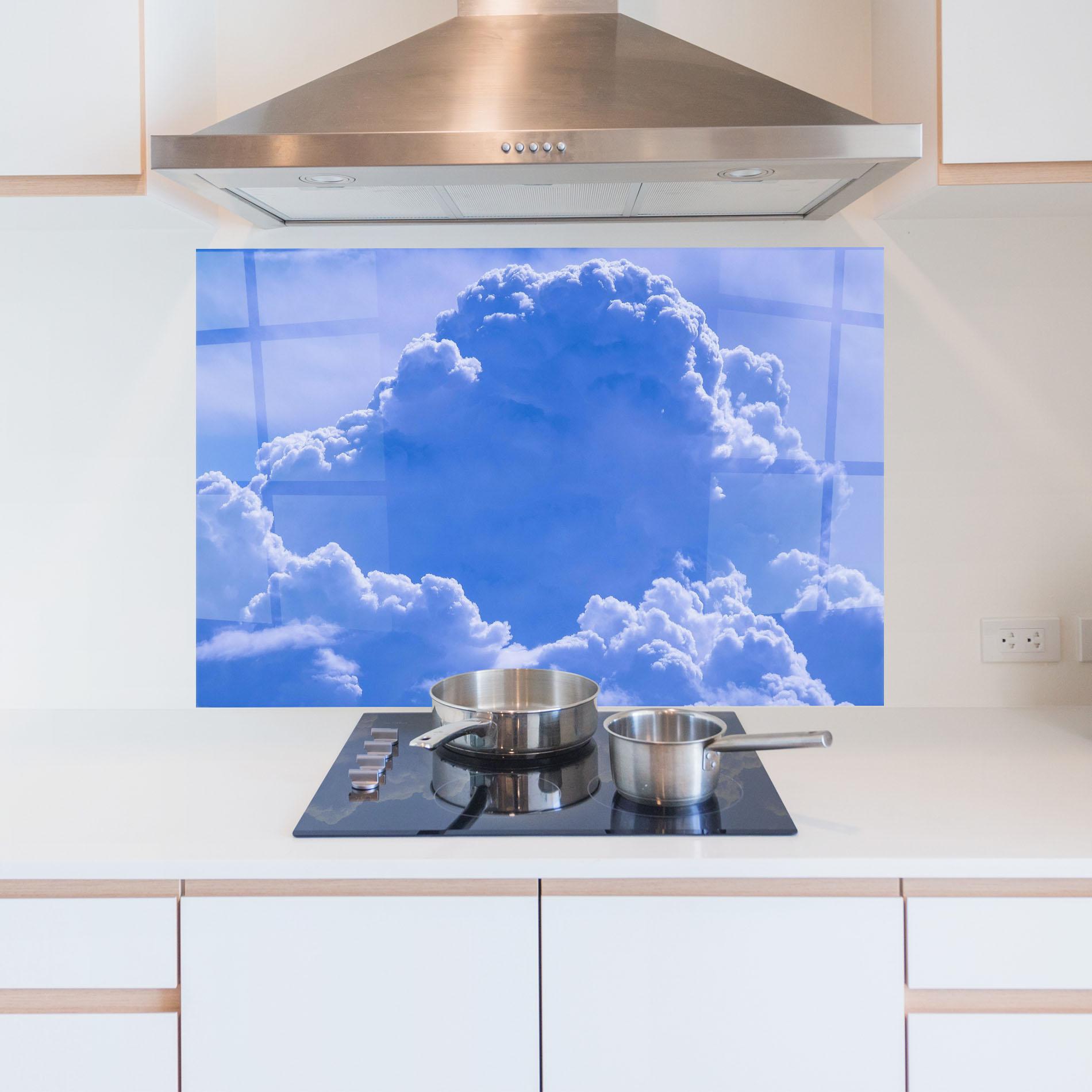 Küchenrückwand Glas Big Blue Cloud mockup 5
