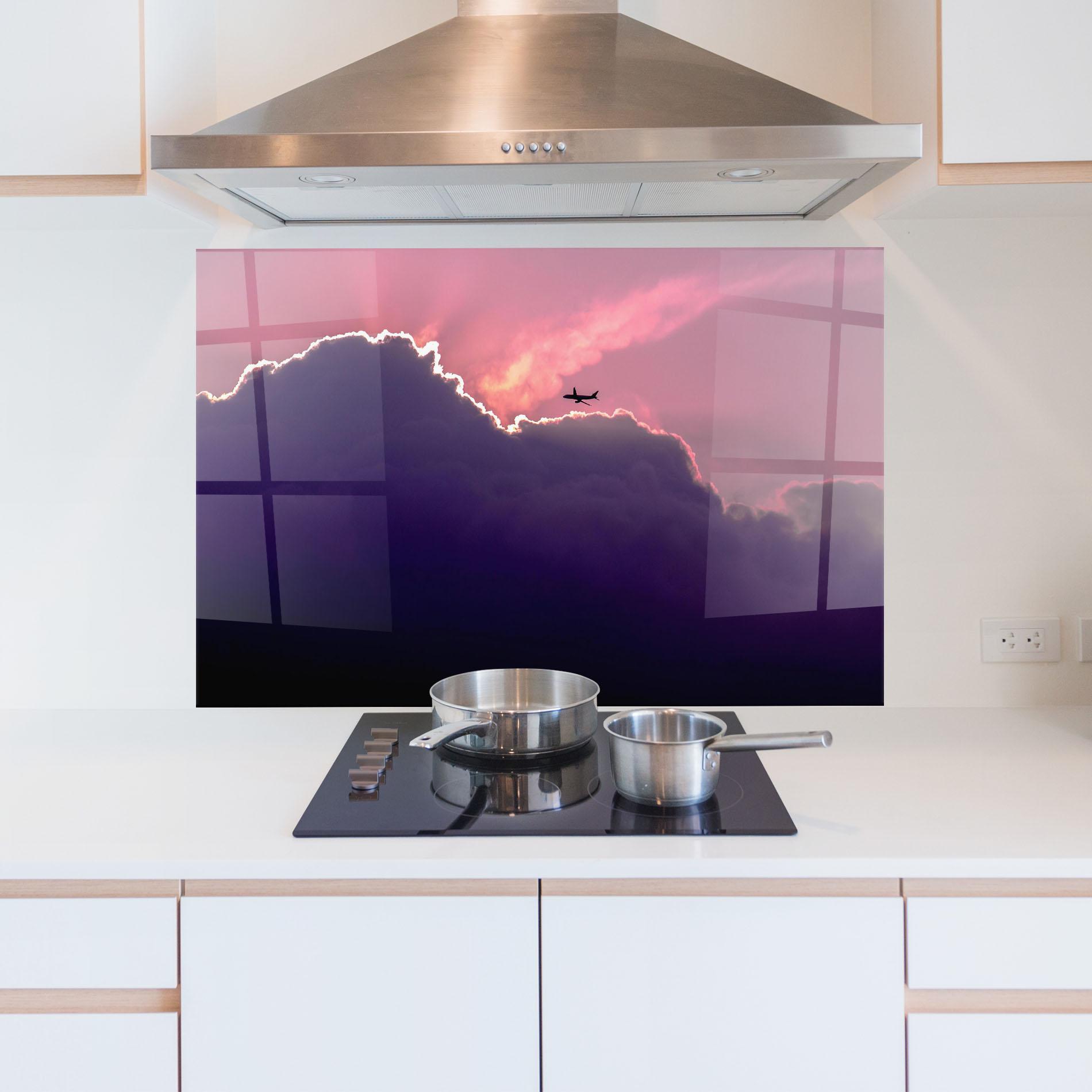 Küchenrückwand Glas Big Purple Cloud mockup 5