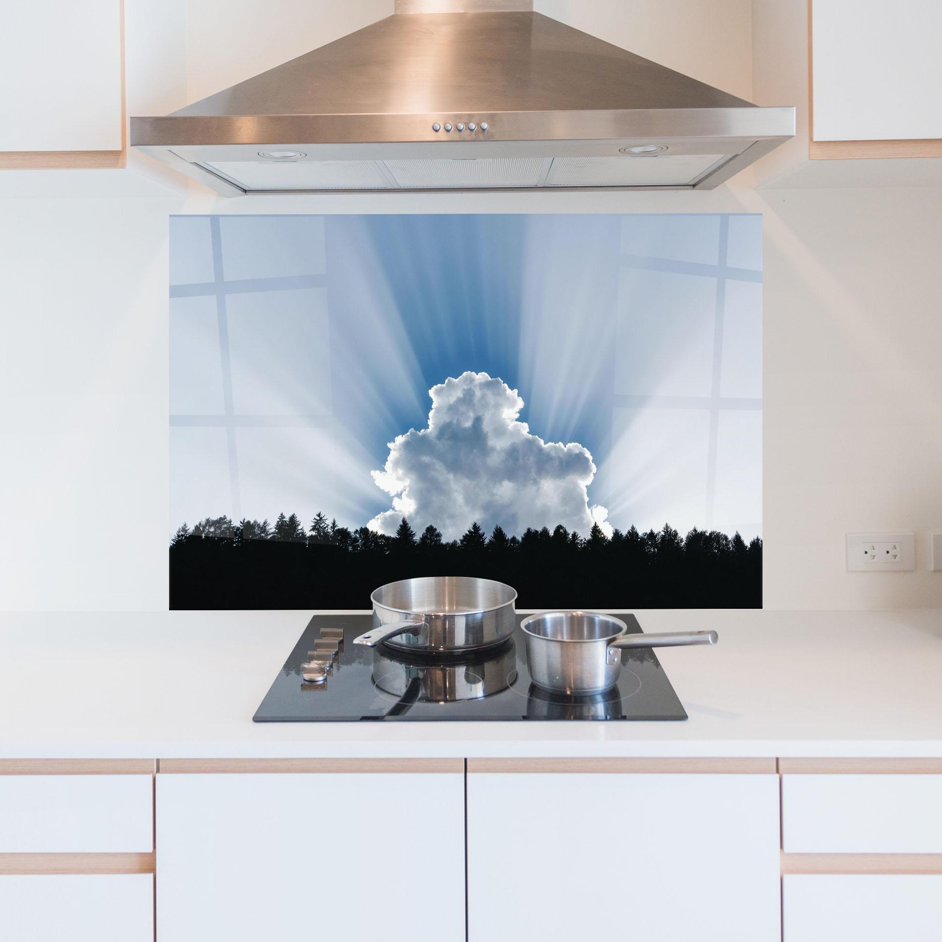 Küchenrückwand Glas Big White Cloud Light mockup 5