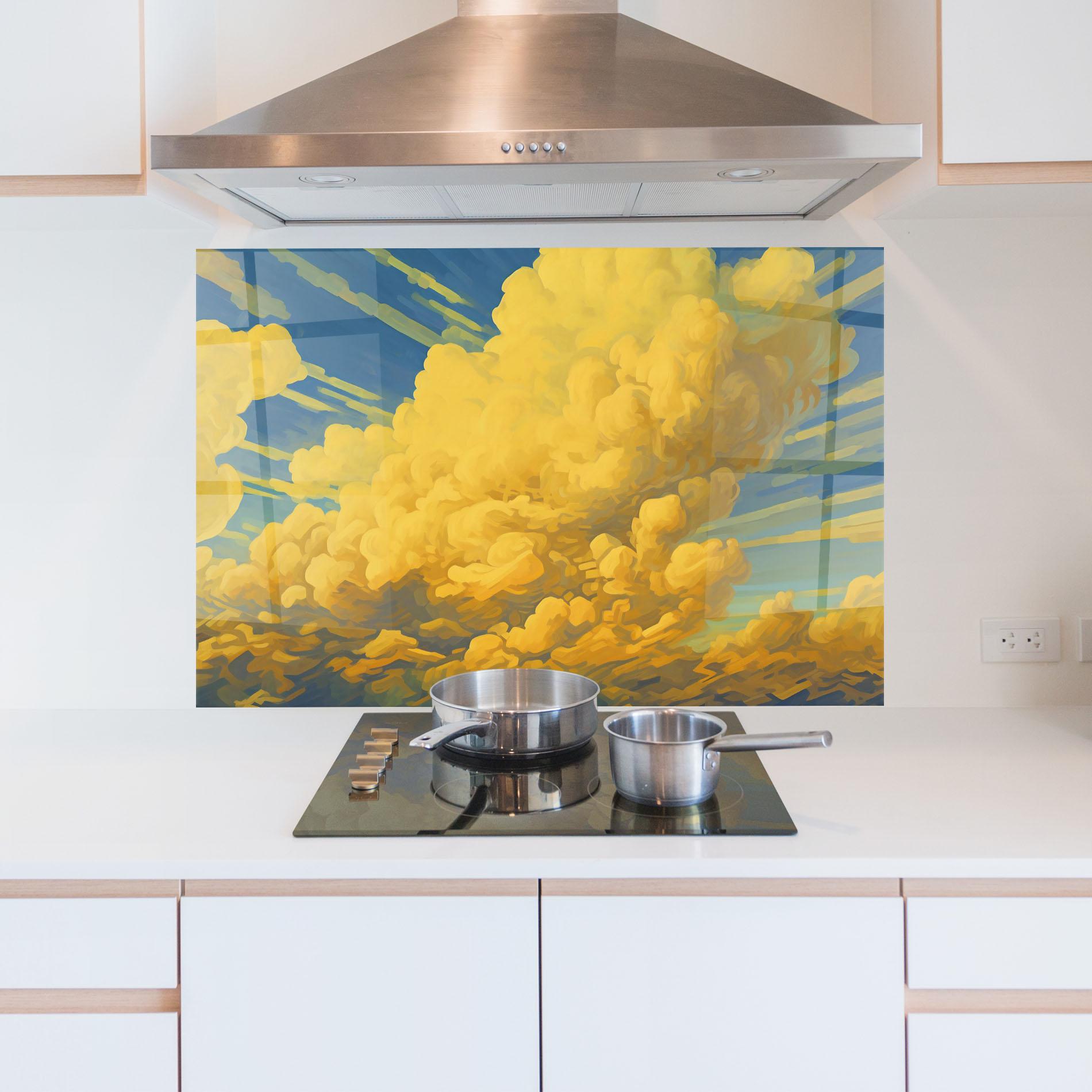 Küchenrückwand Glas Big Yellow Cloud Art mockup 5