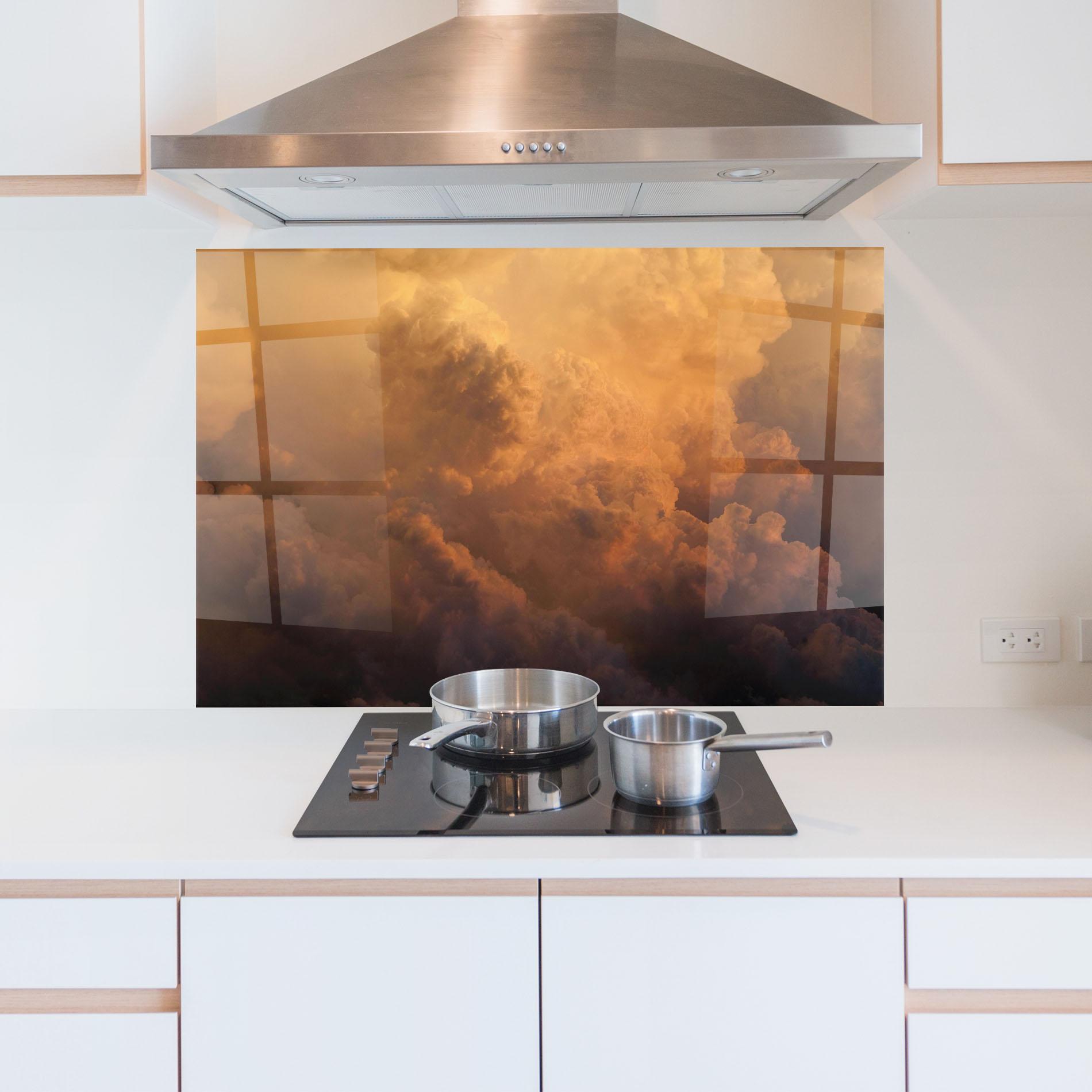 Küchenrückwand Glas Brown Orange Clouds mockup 5