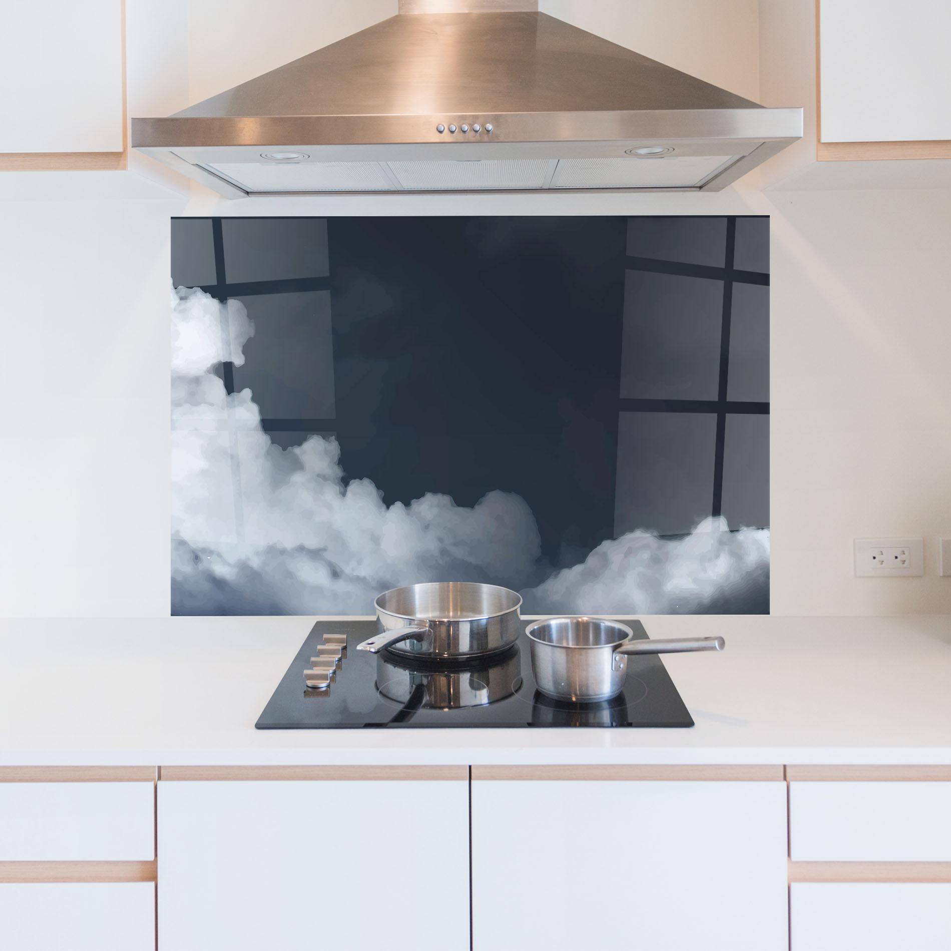 Küchenrückwand Glas Clouds Watercolor Black mockup 5