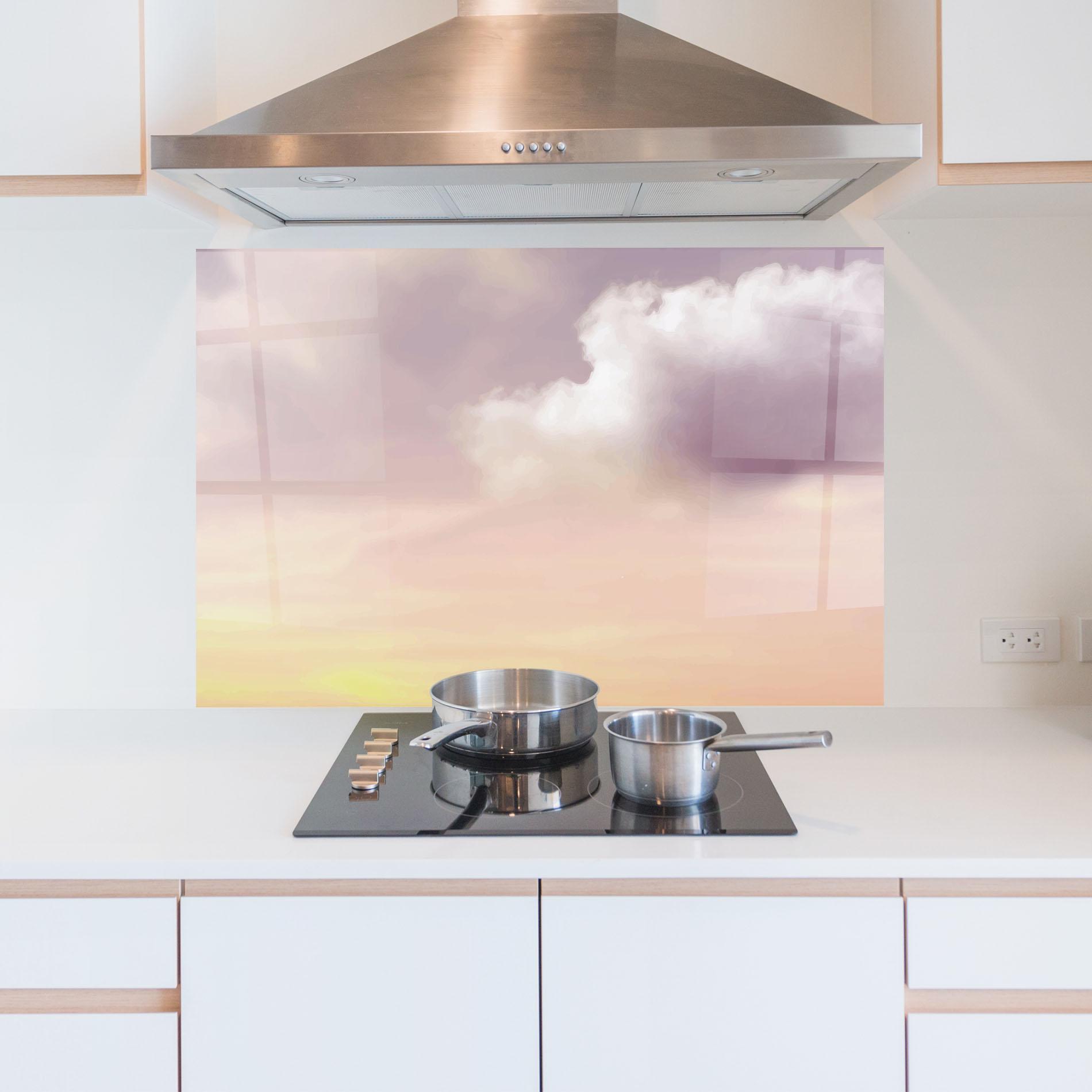 Küchenrückwand Glas Clouds Watercolor Cream mockup 5