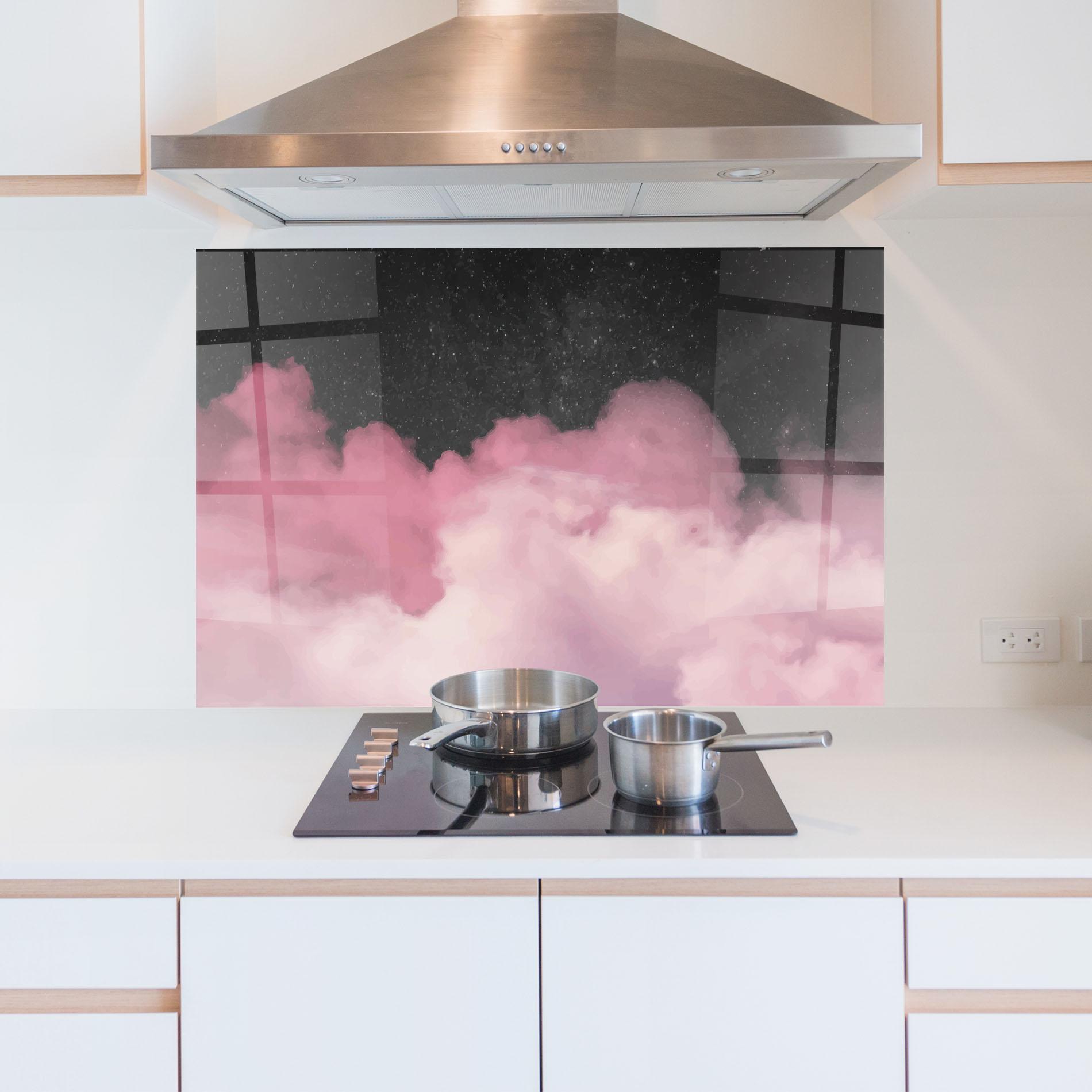 Küchenrückwand Glas Clouds Watercolor Purple mockup 5