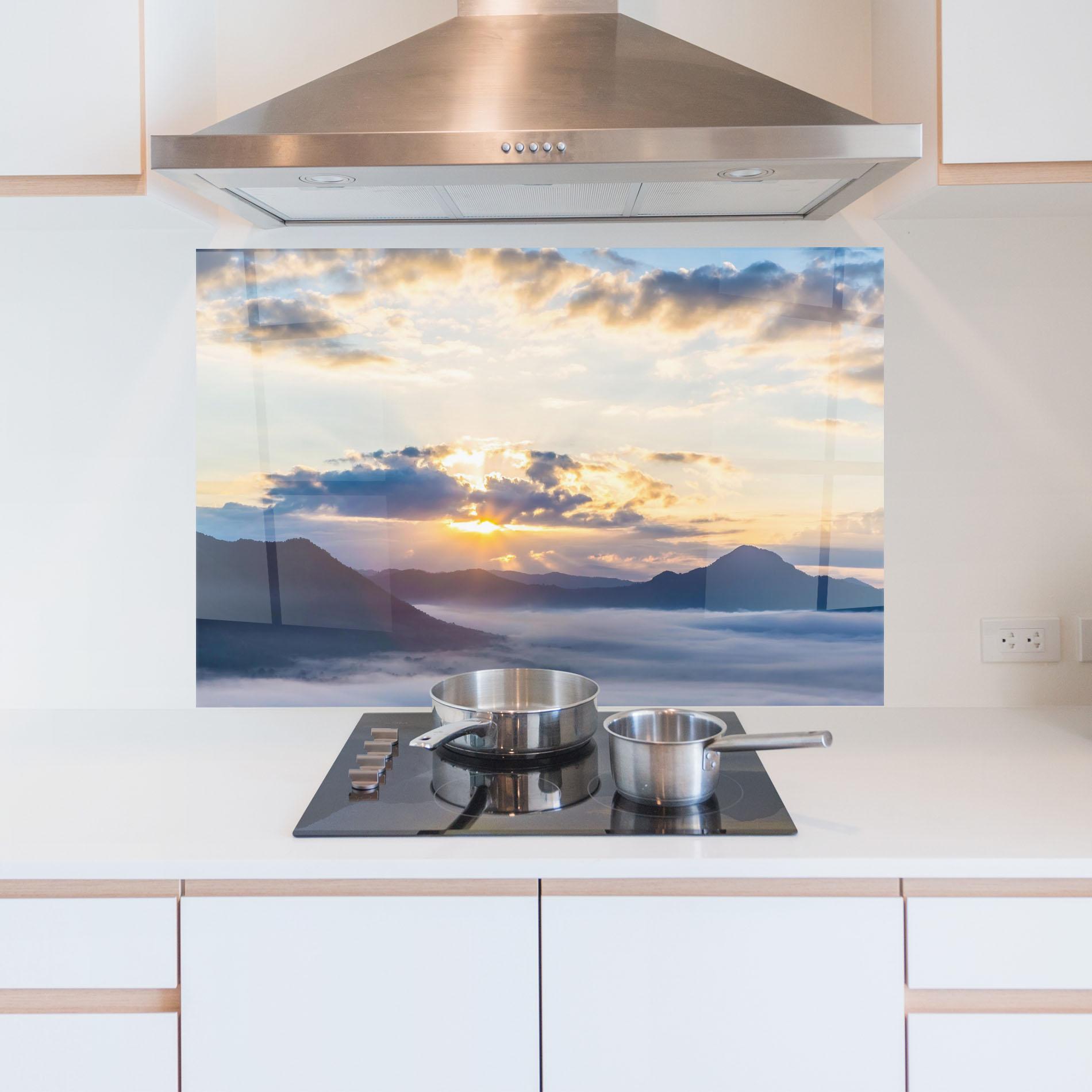 Küchenrückwand Glas Fantastic Clouds mockup 5