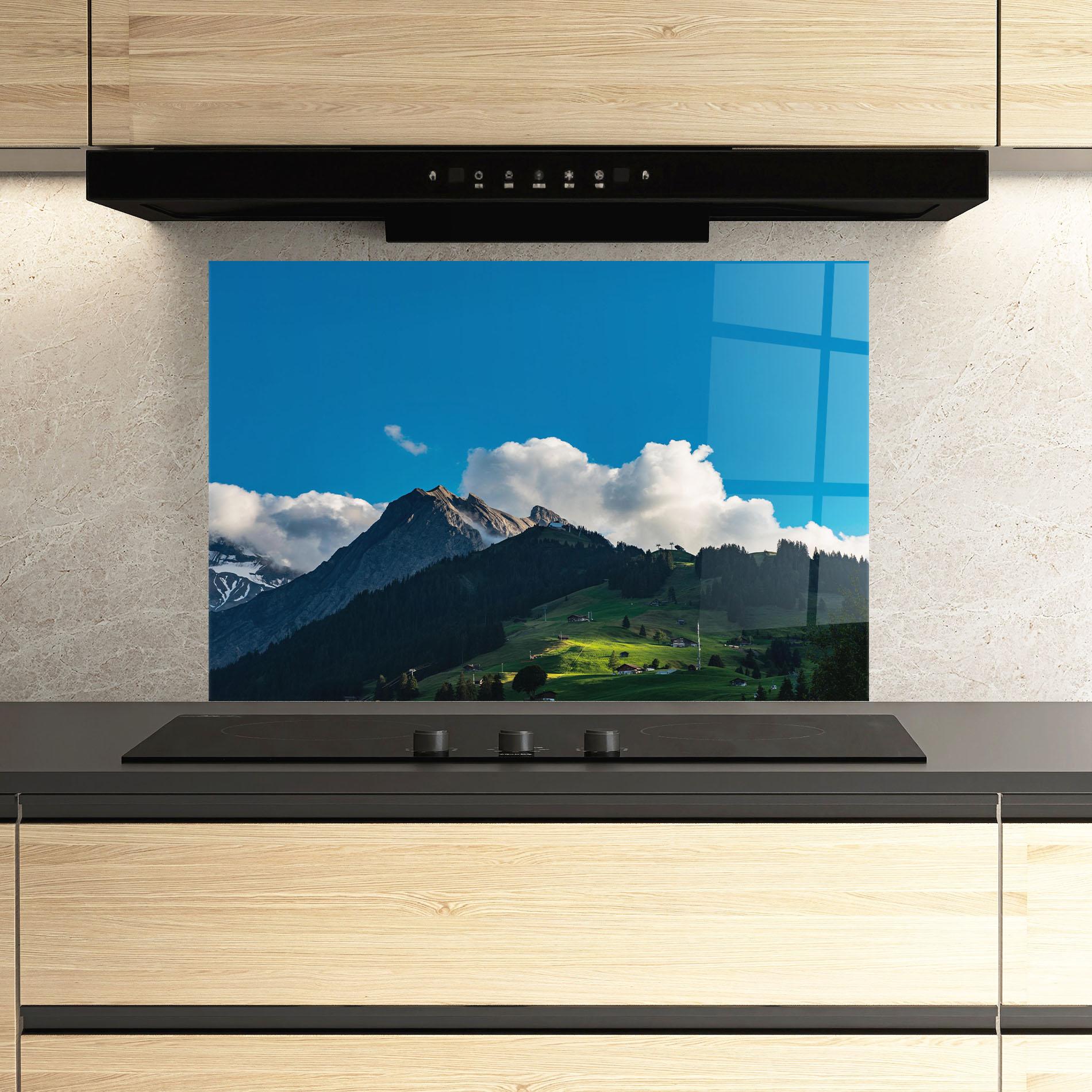Küchenrückwand Glas Beautiful Mountain Cloud View mockup 3