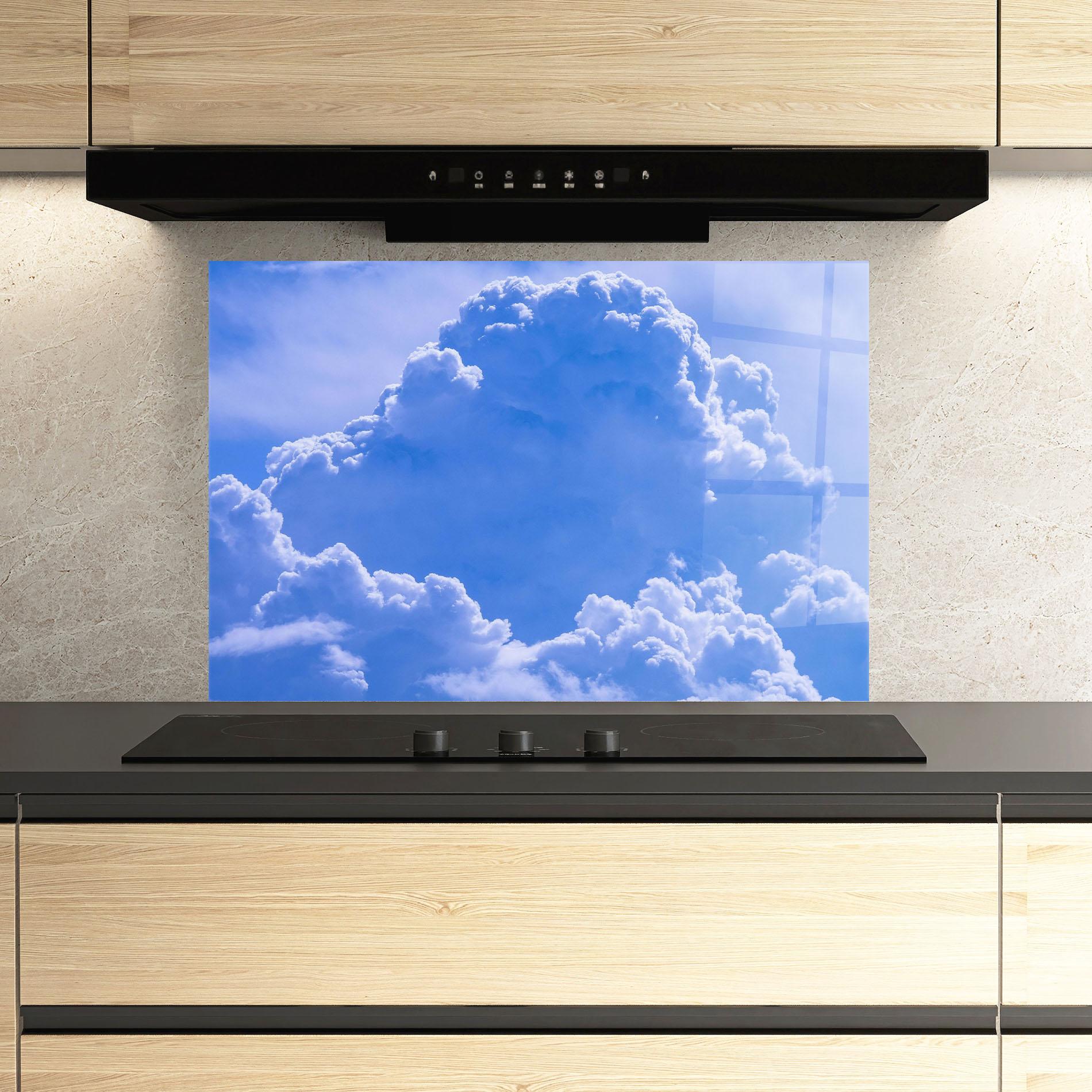 Küchenrückwand Glas Big Blue Cloud mockup 3