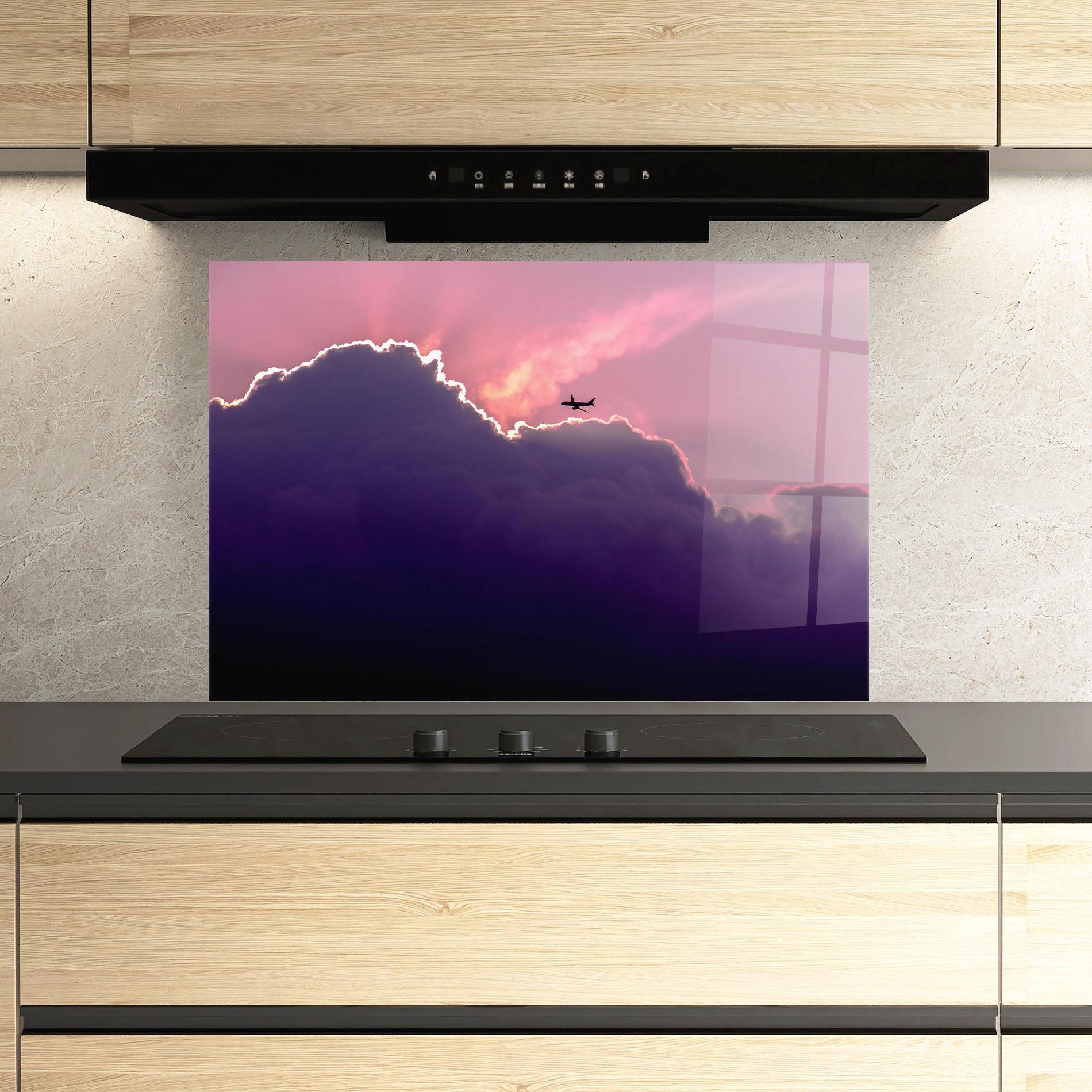 Küchenrückwand Glas Big Purple Cloud mockup 3
