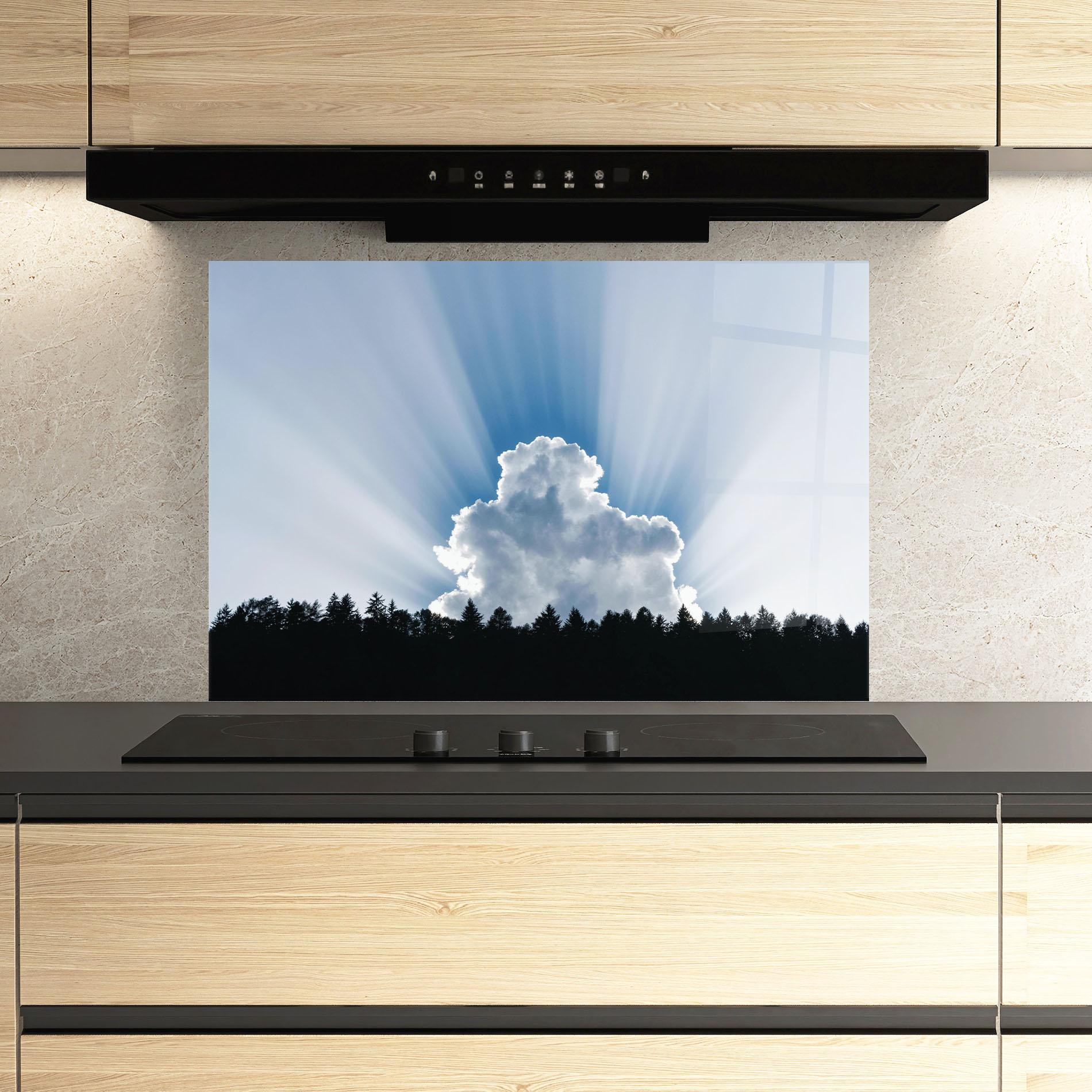 Küchenrückwand Glas Big White Cloud Light mockup 3