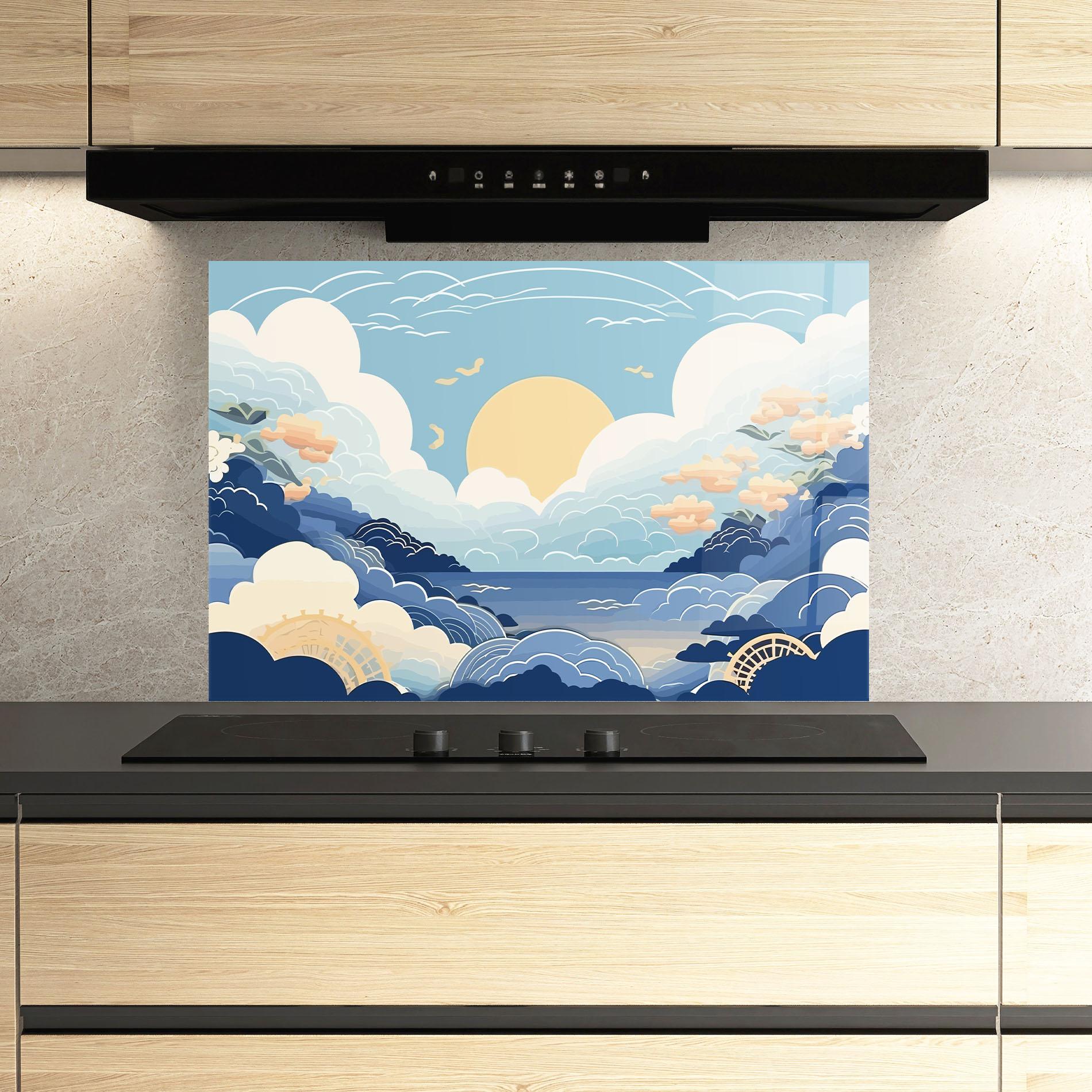 Küchenrückwand Glas Big White Clouds mockup 3