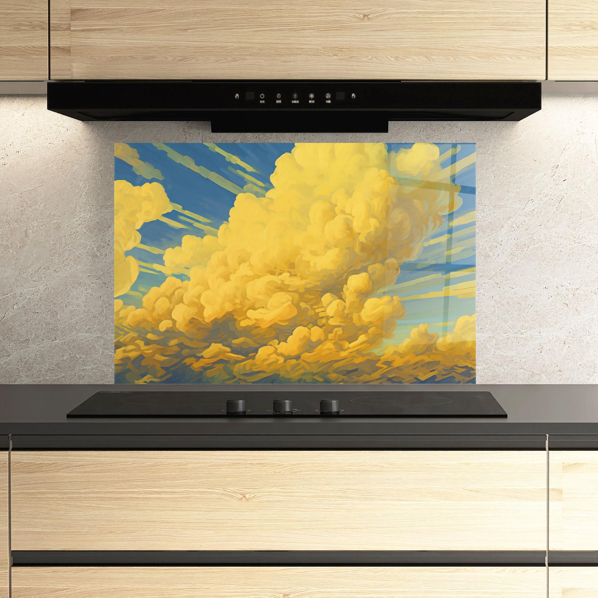 Küchenrückwand Glas Big Yellow Cloud Art mockup 3