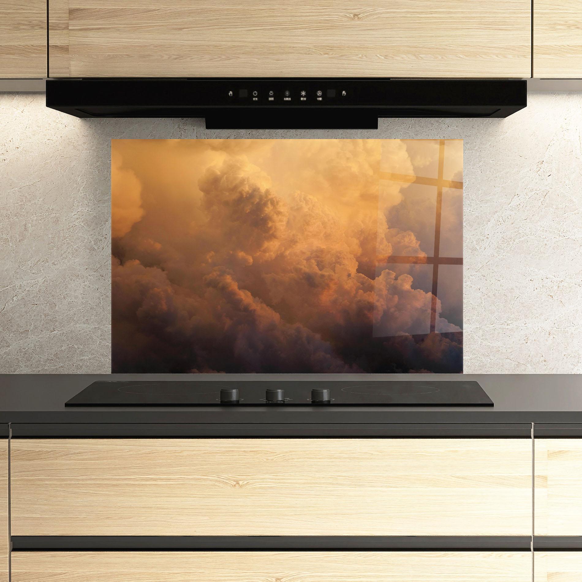 Küchenrückwand Glas Brown Orange Clouds mockup 3