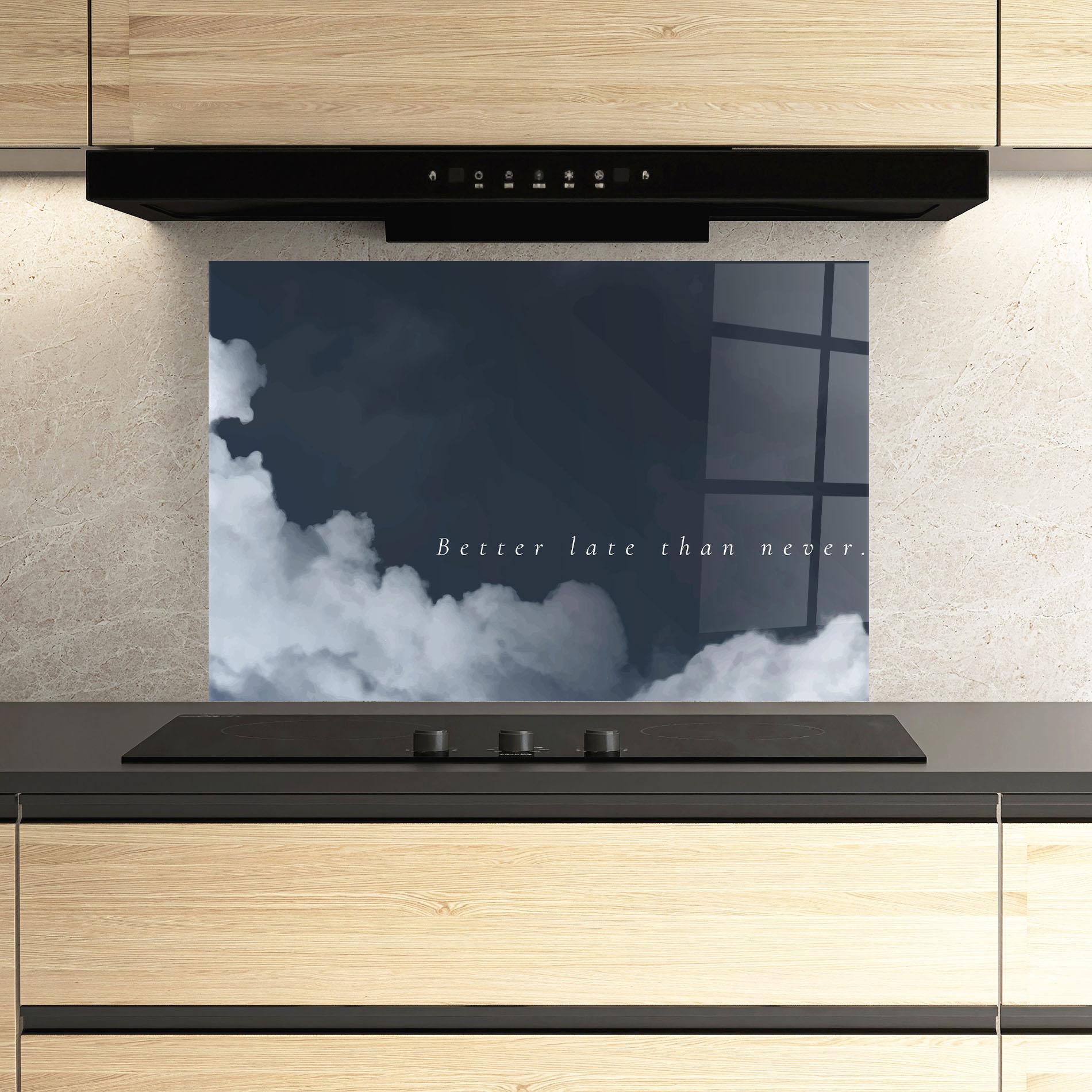 Küchenrückwand Glas Clouds Text Black mockup 3