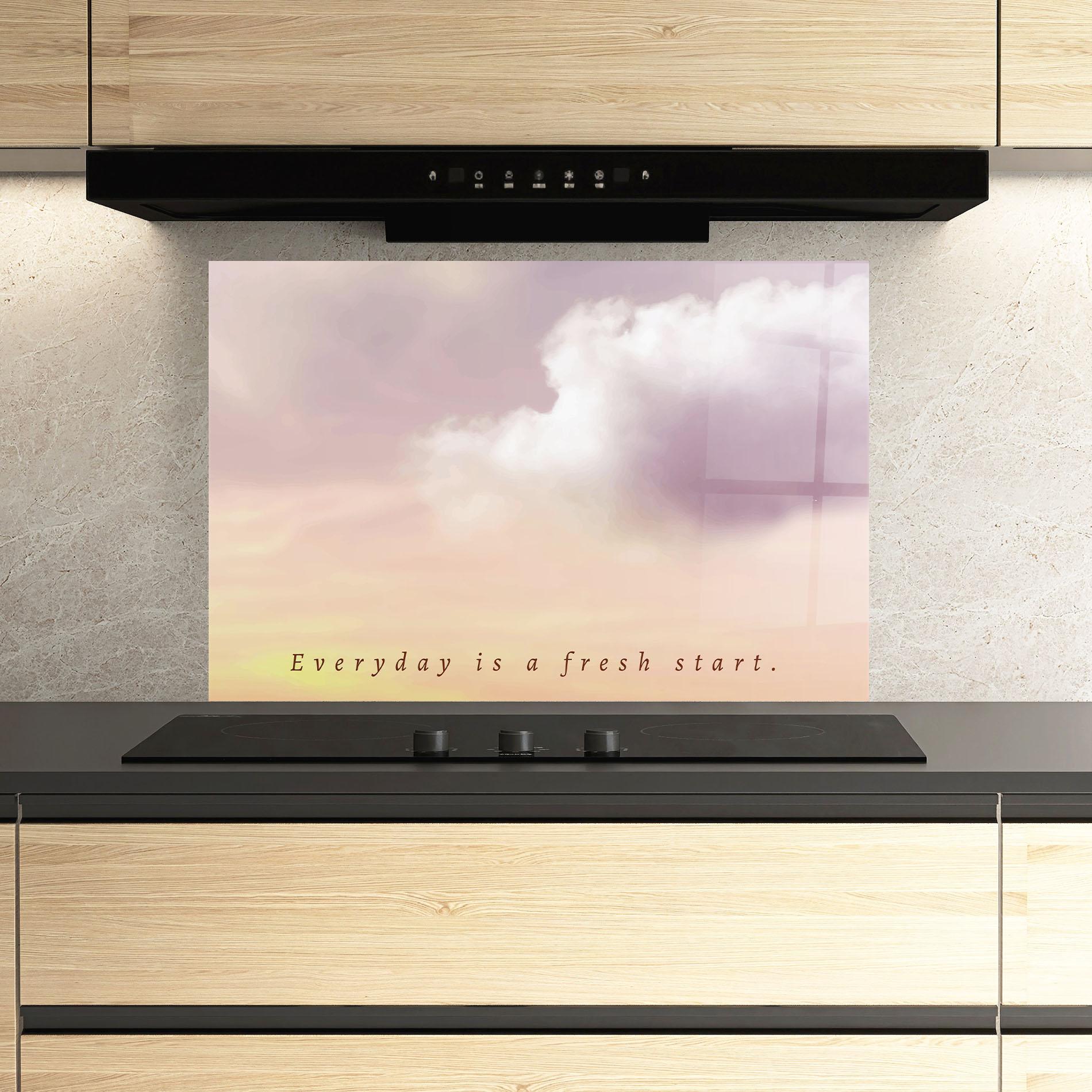 Küchenrückwand Glas Clouds Text Cream mockup 3