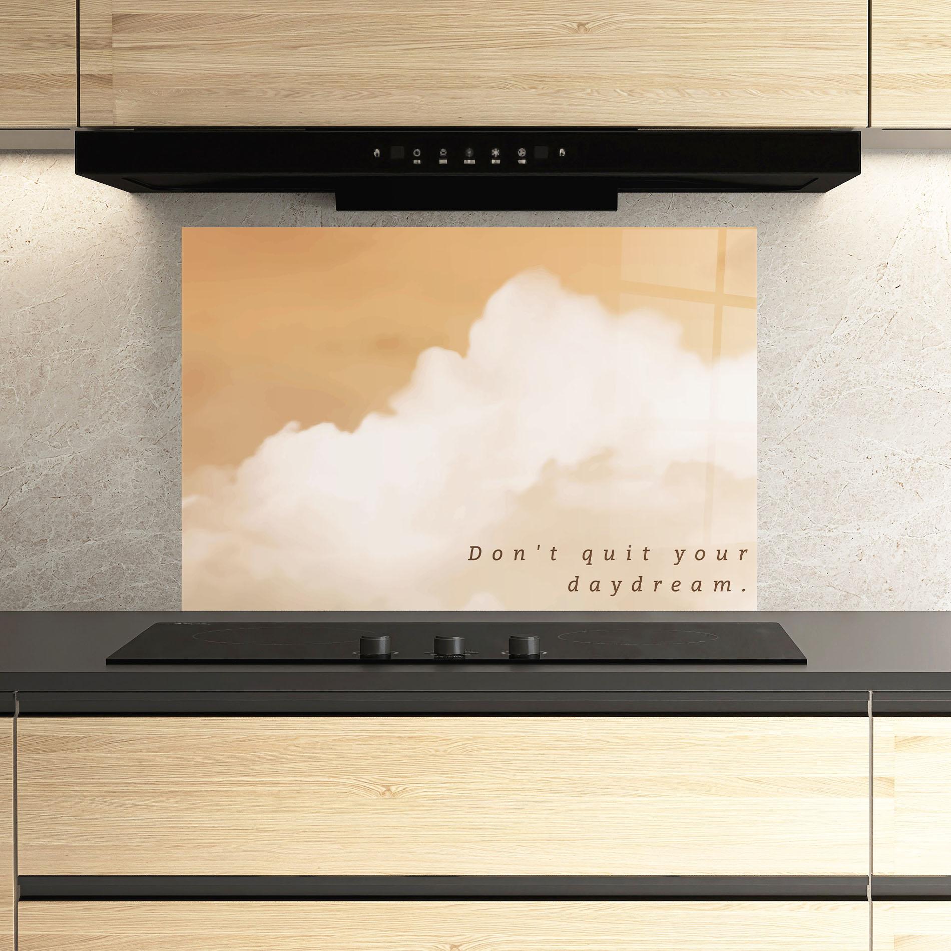 Küchenrückwand Glas Clouds Text mockup 3