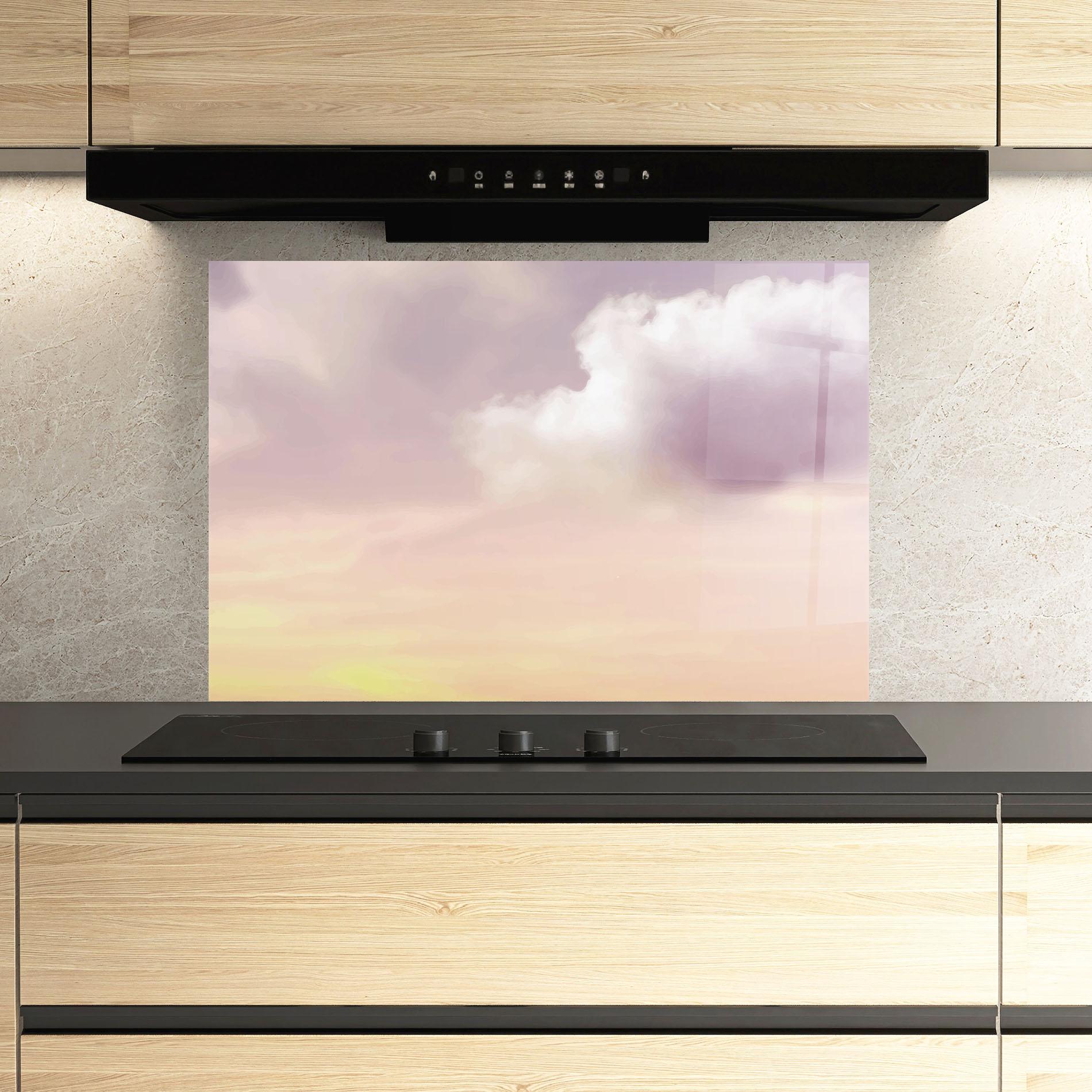 Küchenrückwand Glas Clouds Watercolor Cream mockup 3