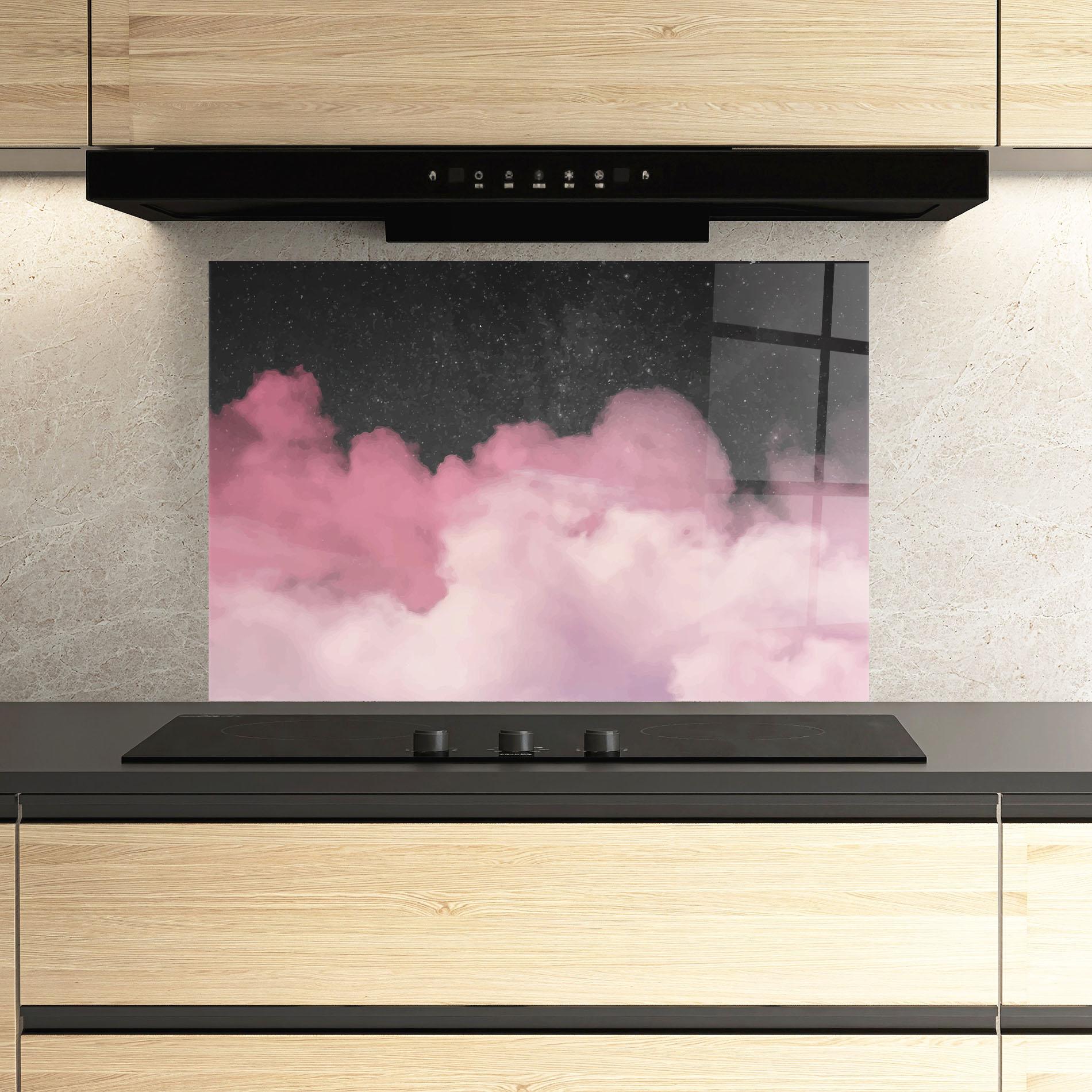 Küchenrückwand Glas Clouds Watercolor Purple mockup 3
