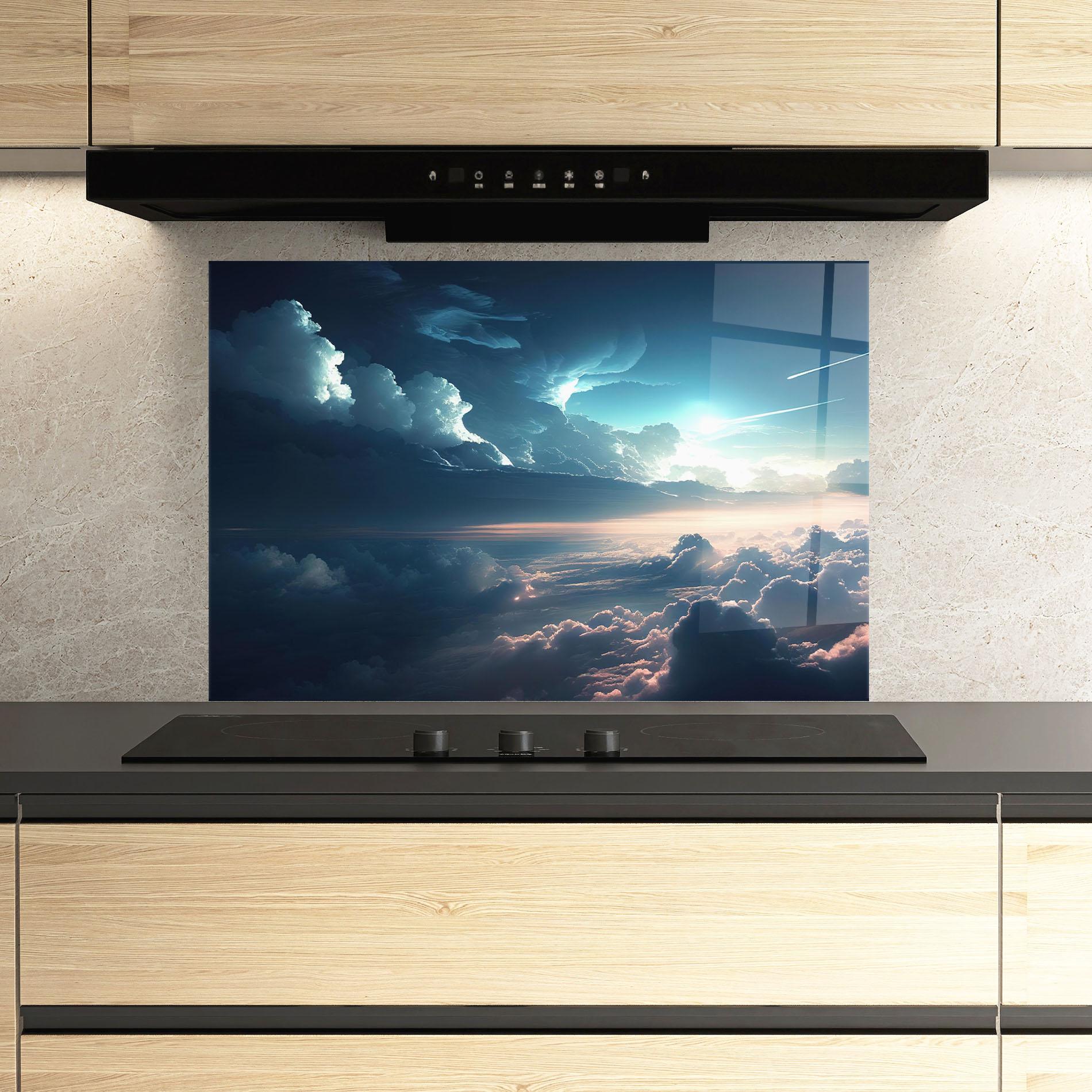 Küchenrückwand Glas Dark Clouds mockup 3