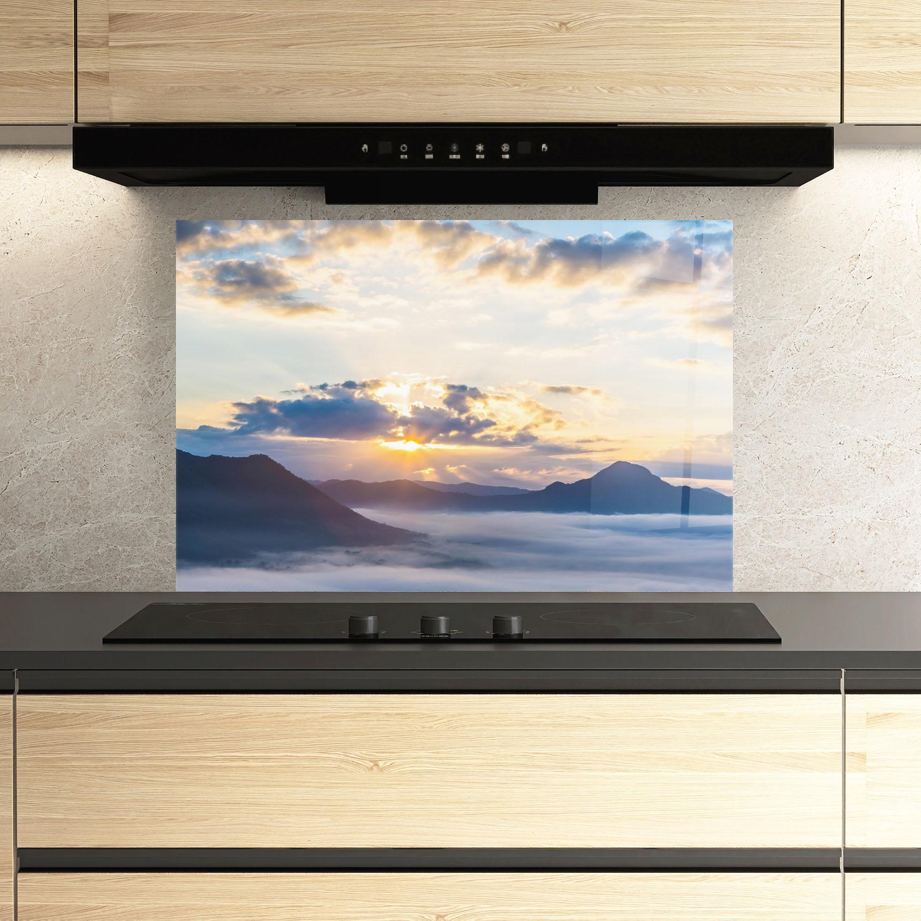 Küchenrückwand Glas Fantastic Clouds mockup 3