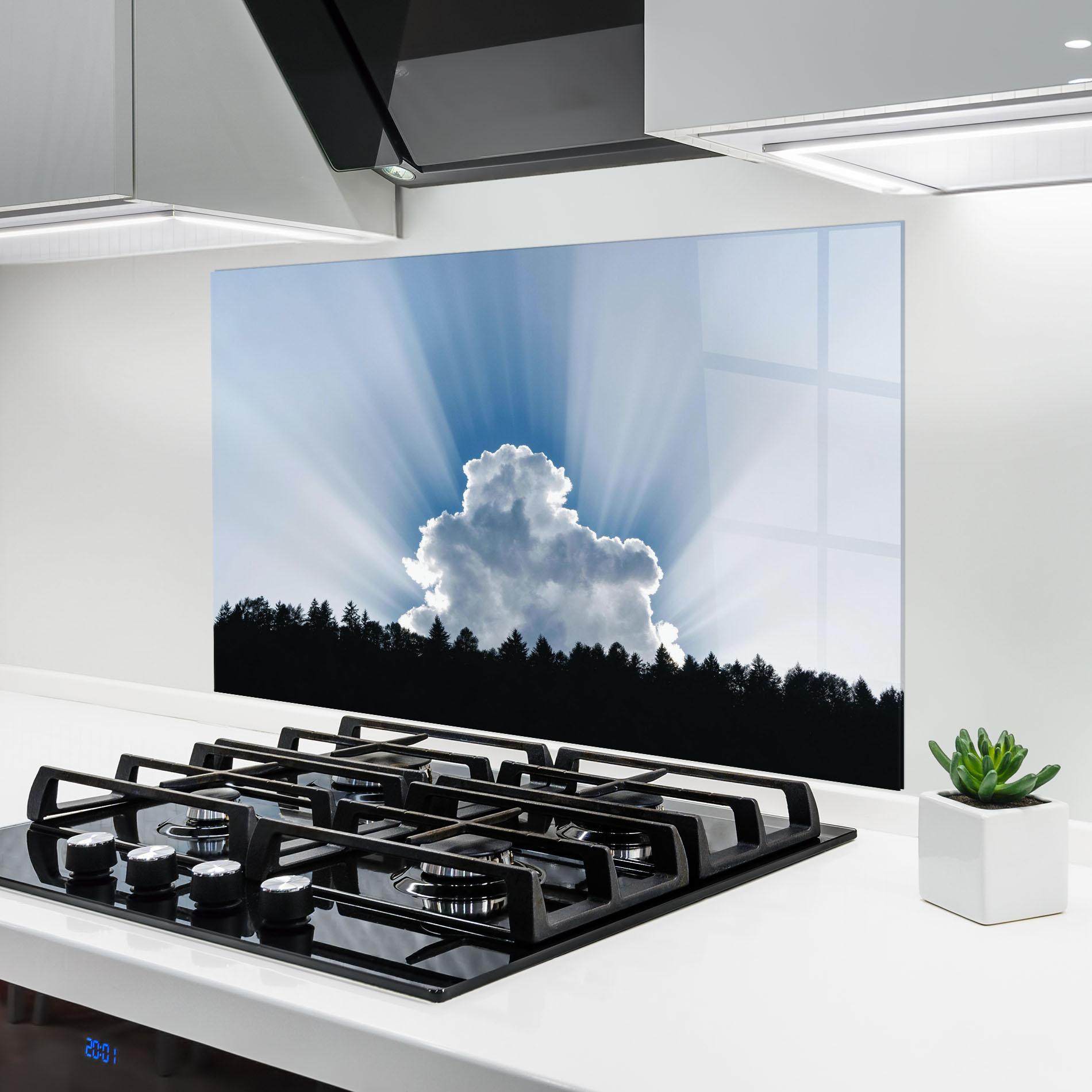 Küchenrückwand Glas Big White Cloud Light mockup 6