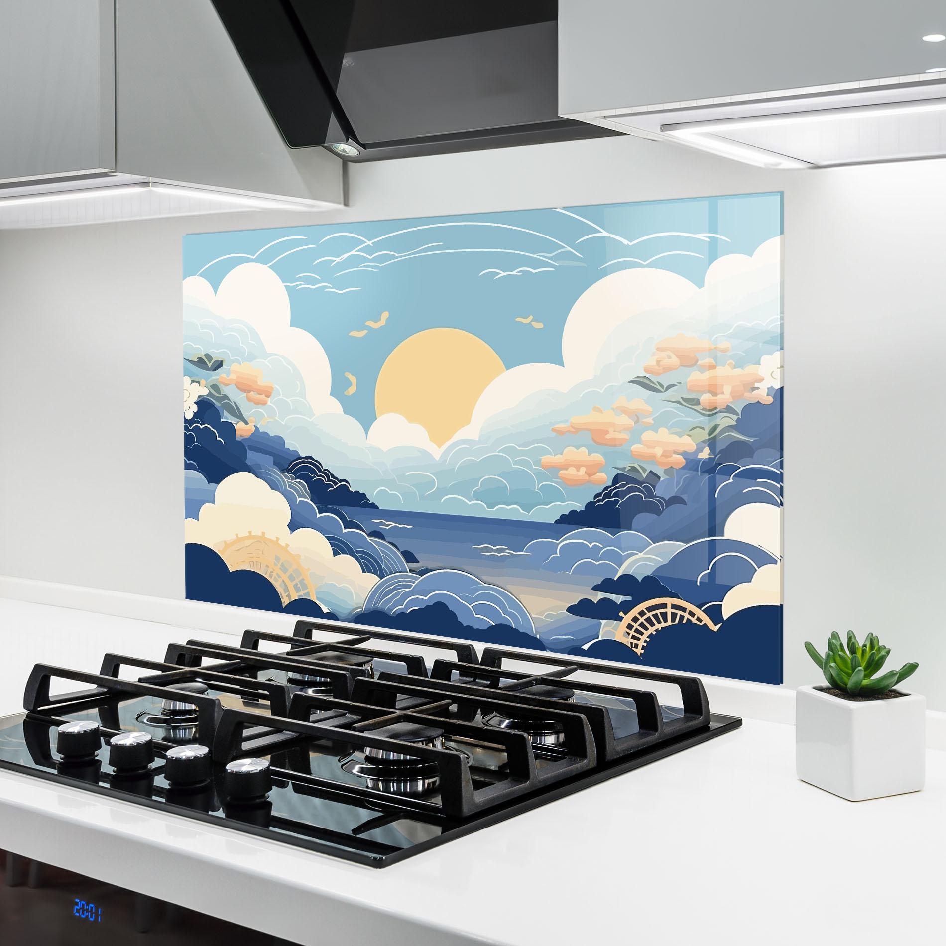 Küchenrückwand Glas Big White Clouds mockup 6