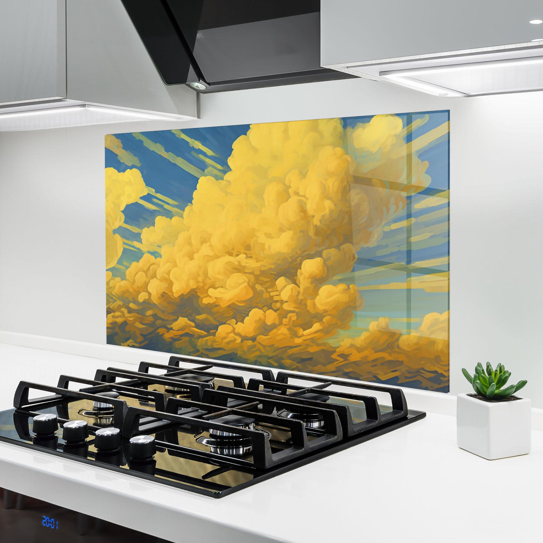 Küchenrückwand Glas Big Yellow Cloud Art mockup 6