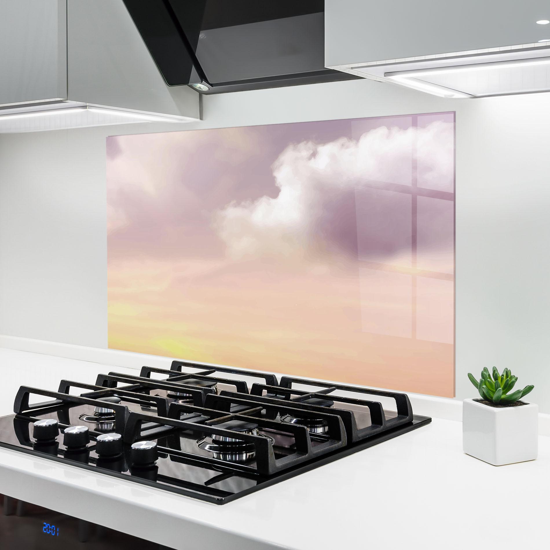 Küchenrückwand Glas Clouds Watercolor Cream mockup 6
