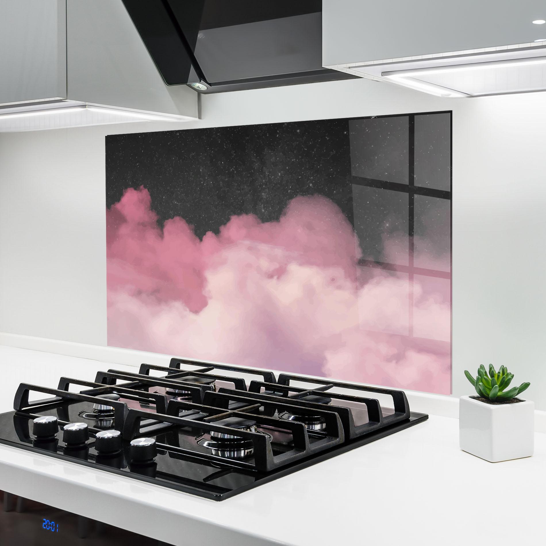 Küchenrückwand Glas Clouds Watercolor Purple mockup 6
