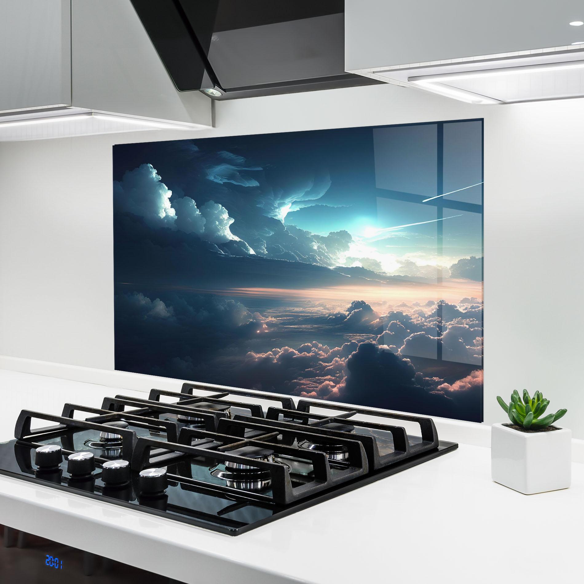 Küchenrückwand Glas Dark Clouds mockup 6