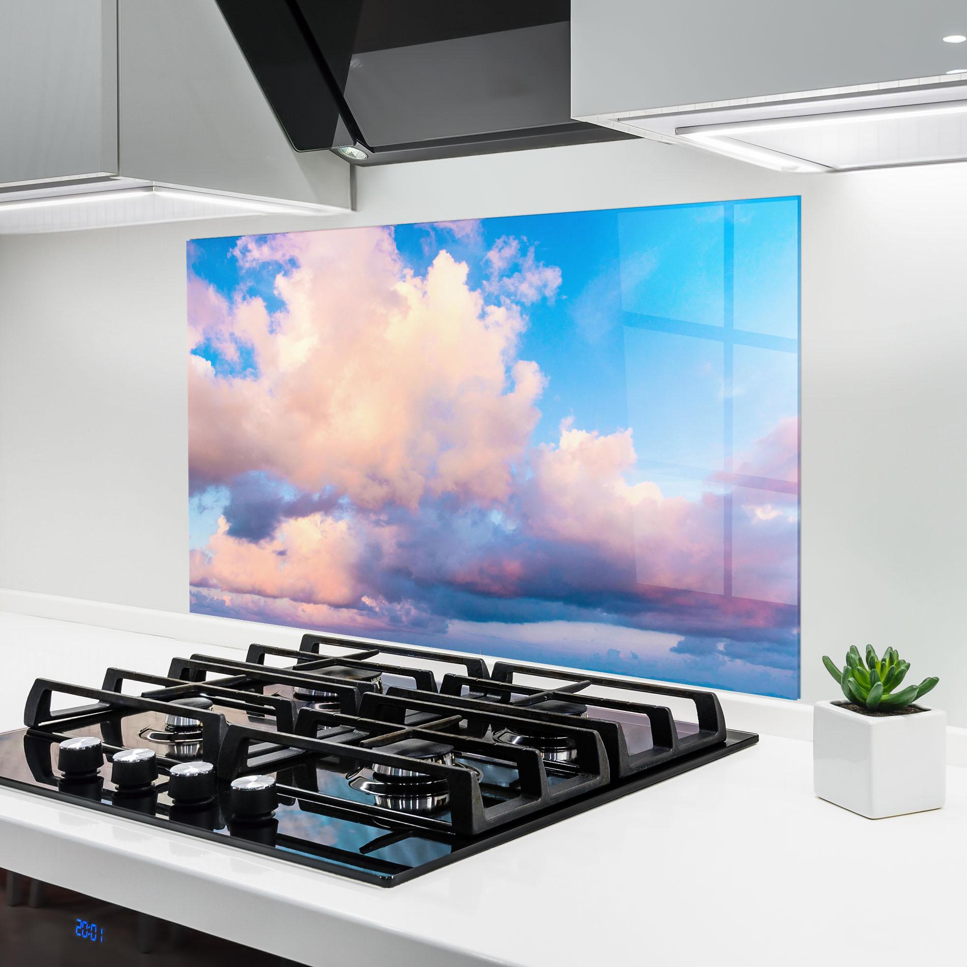 Küchenrückwand Glas Dreamy Pink Clouds mockup 6