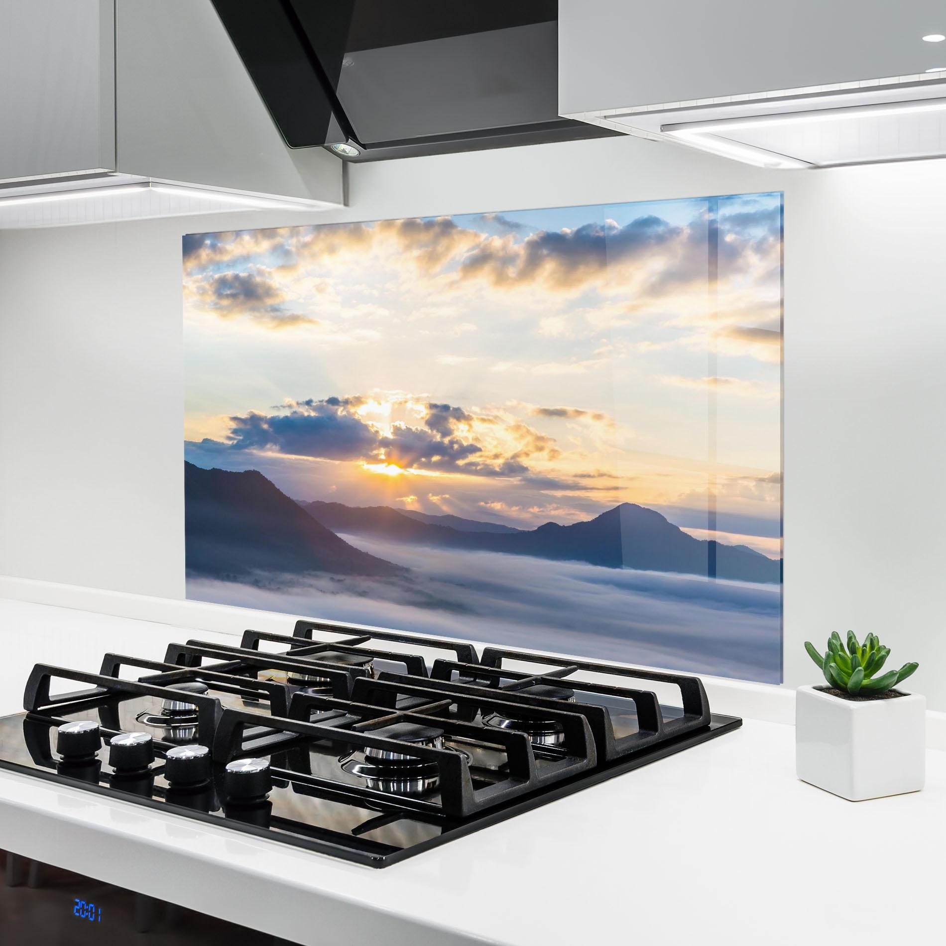 Küchenrückwand Glas Fantastic Clouds mockup 6