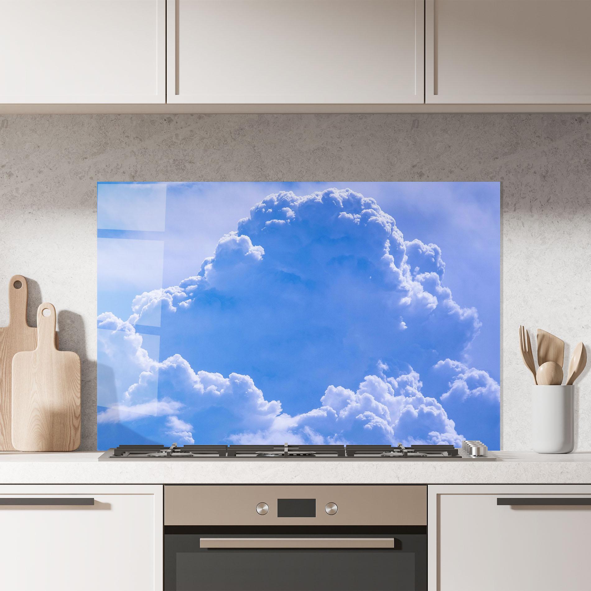 Küchenrückwand Glas Big Blue Cloud mockup 7
