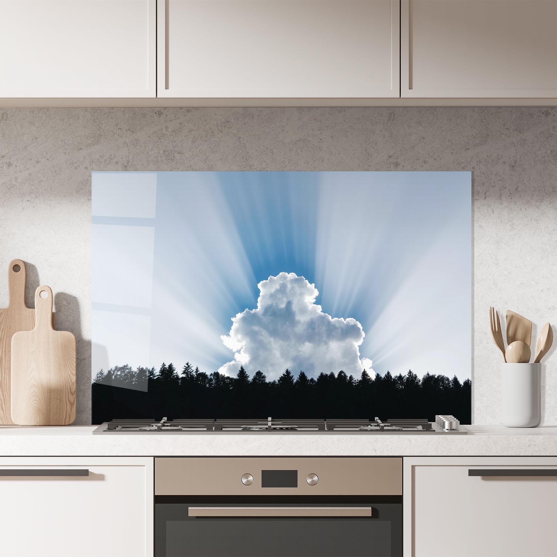 Küchenrückwand Glas Big White Cloud Light mockup 7