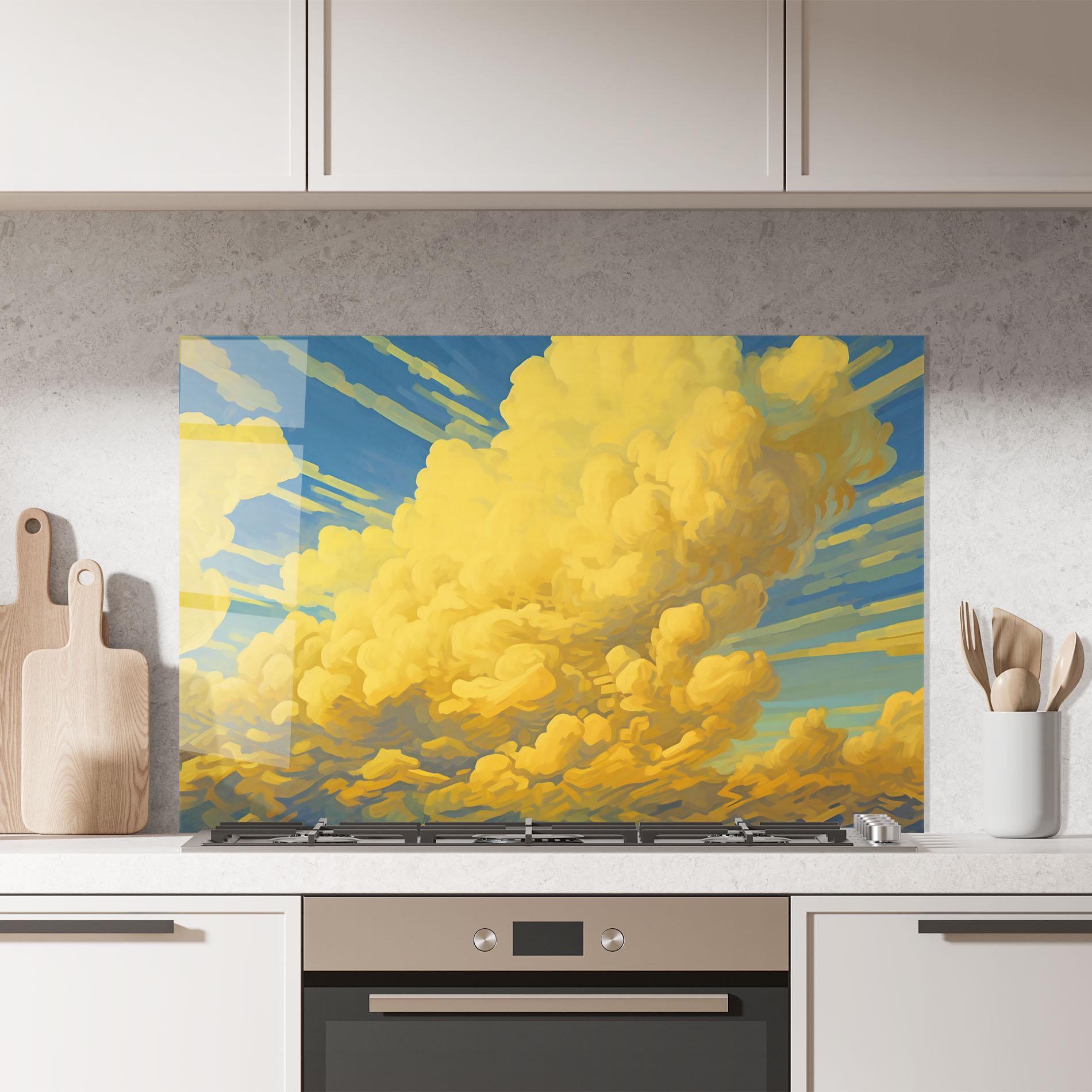 Küchenrückwand Glas Big Yellow Cloud Art mockup 7